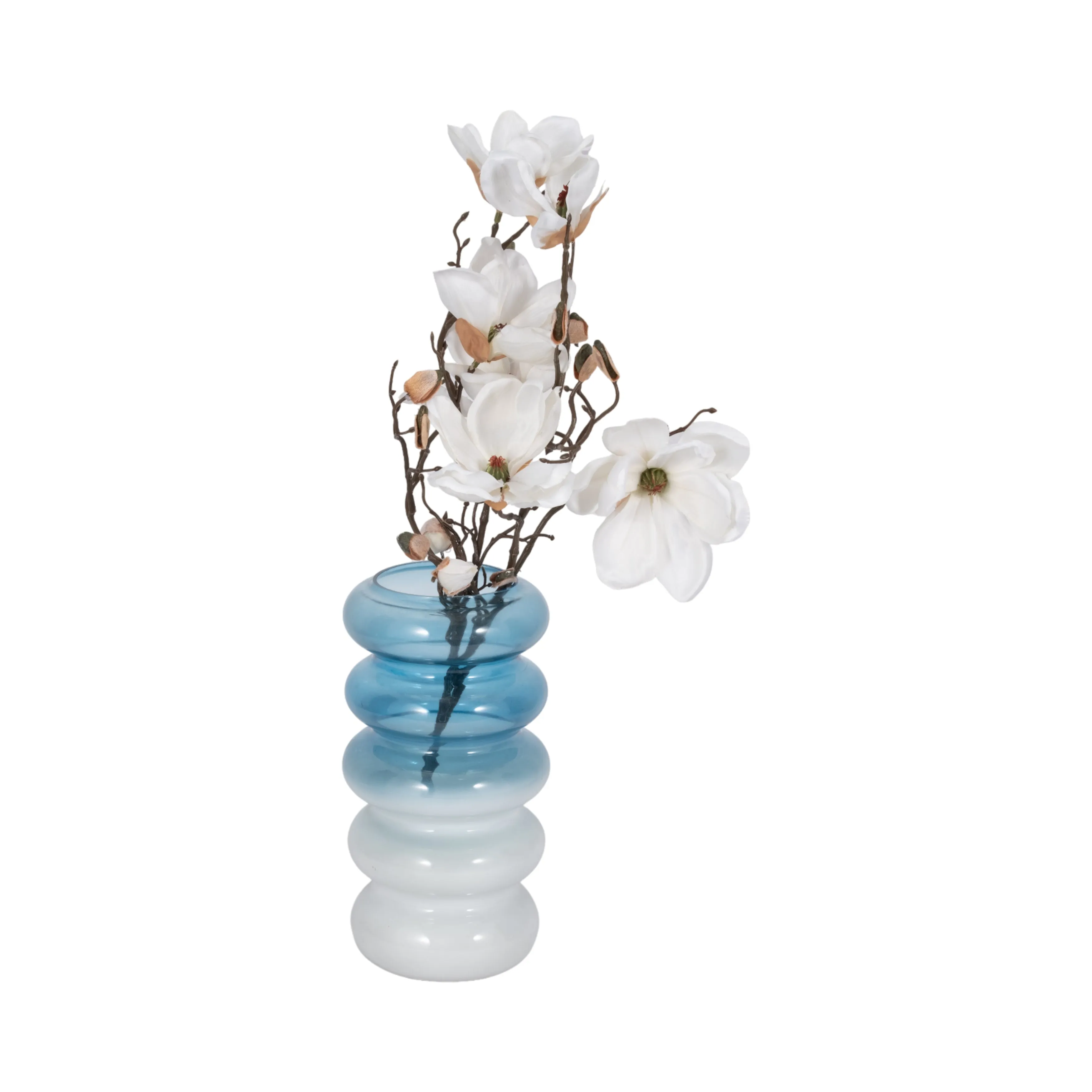 GLASS, 12"H ACCORDION VASE, BLUE