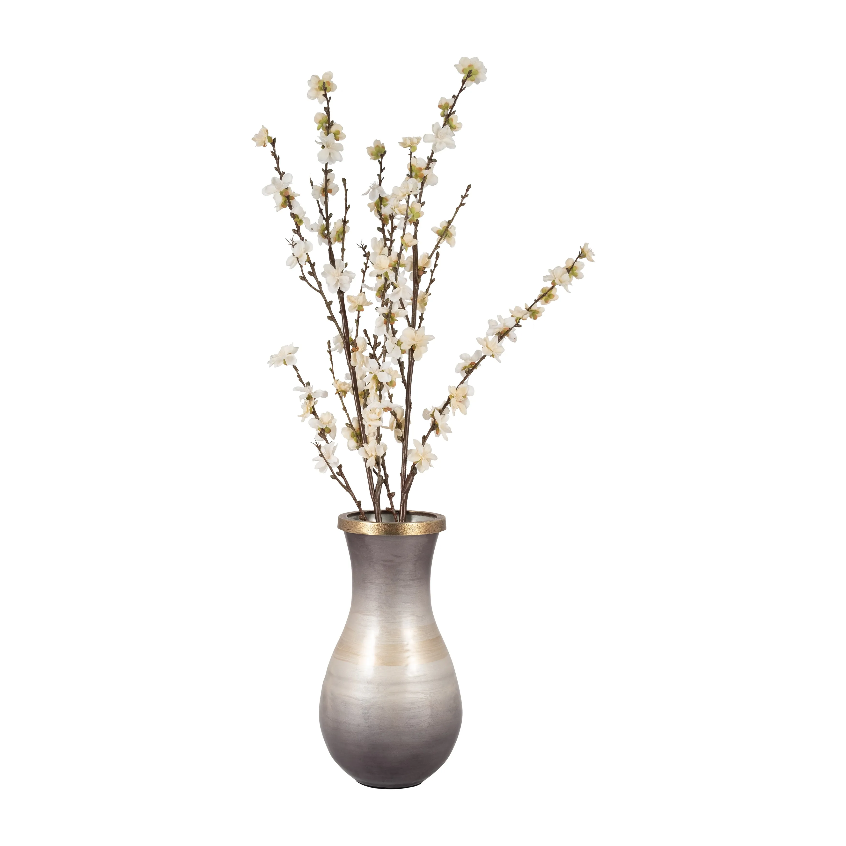 GLASS, 13" VASE WITH METAL RIM, MULTI