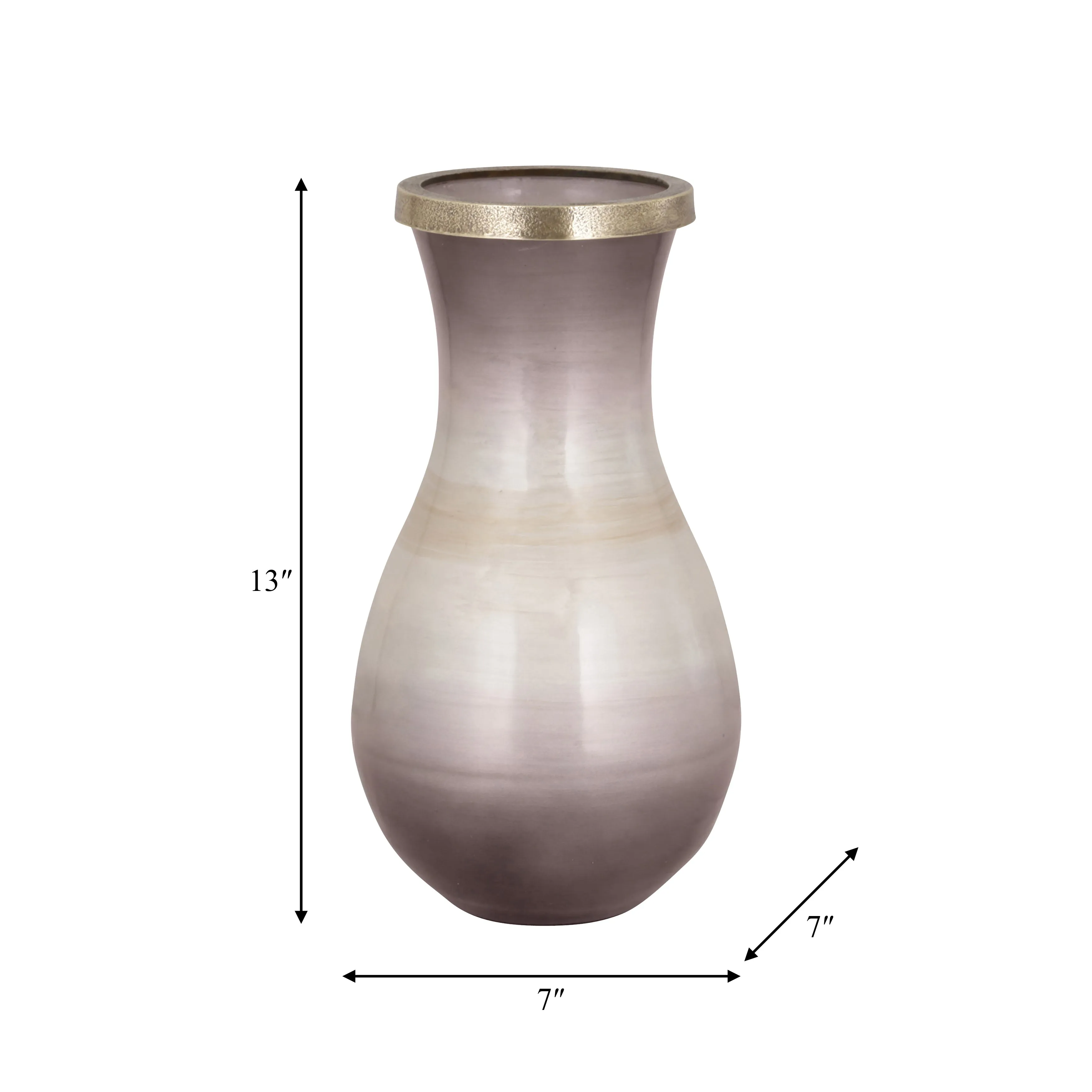 GLASS, 13" VASE WITH METAL RIM, MULTI