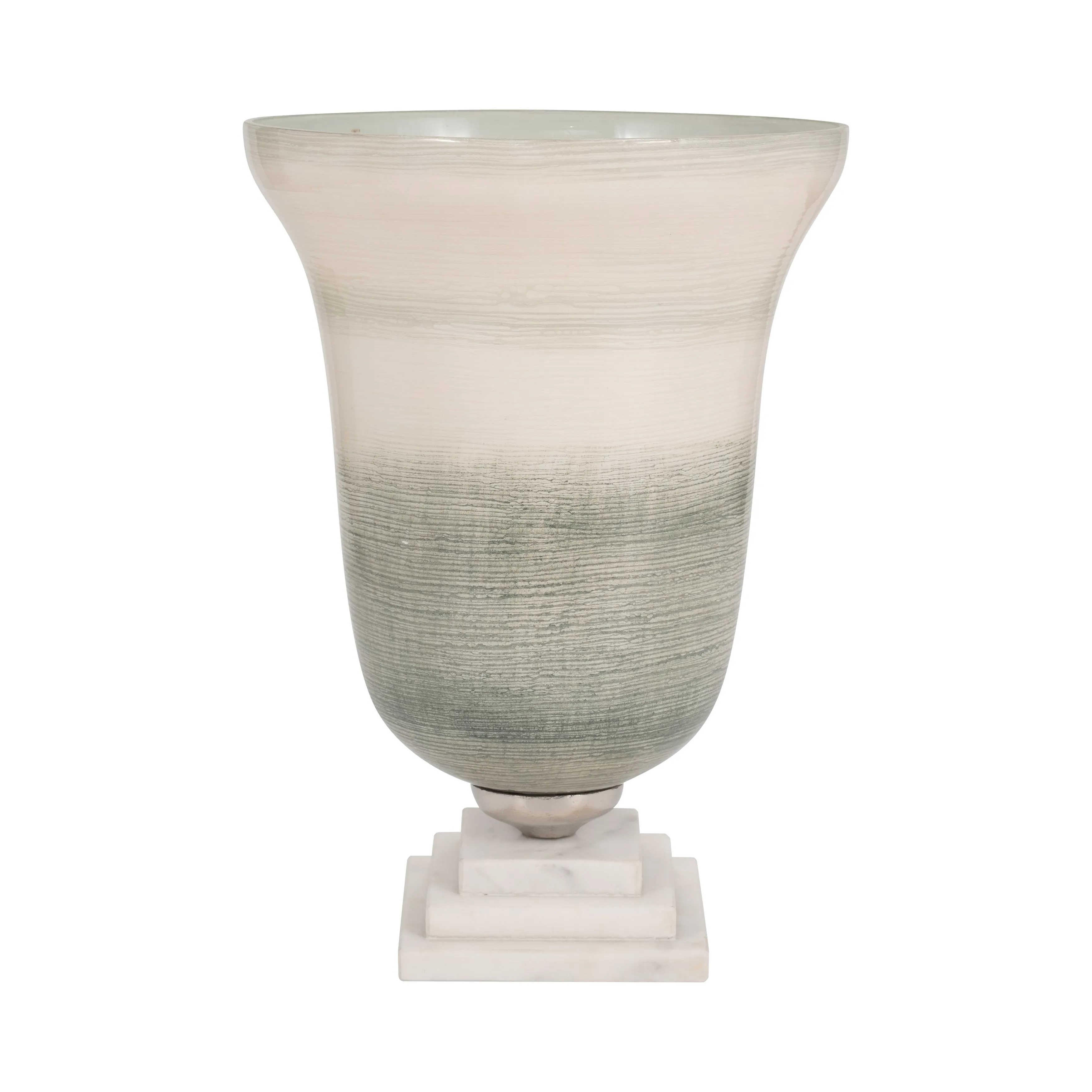 GLASS, 14" VASE ON MARBLE BASE, SAGE/IVORY KD