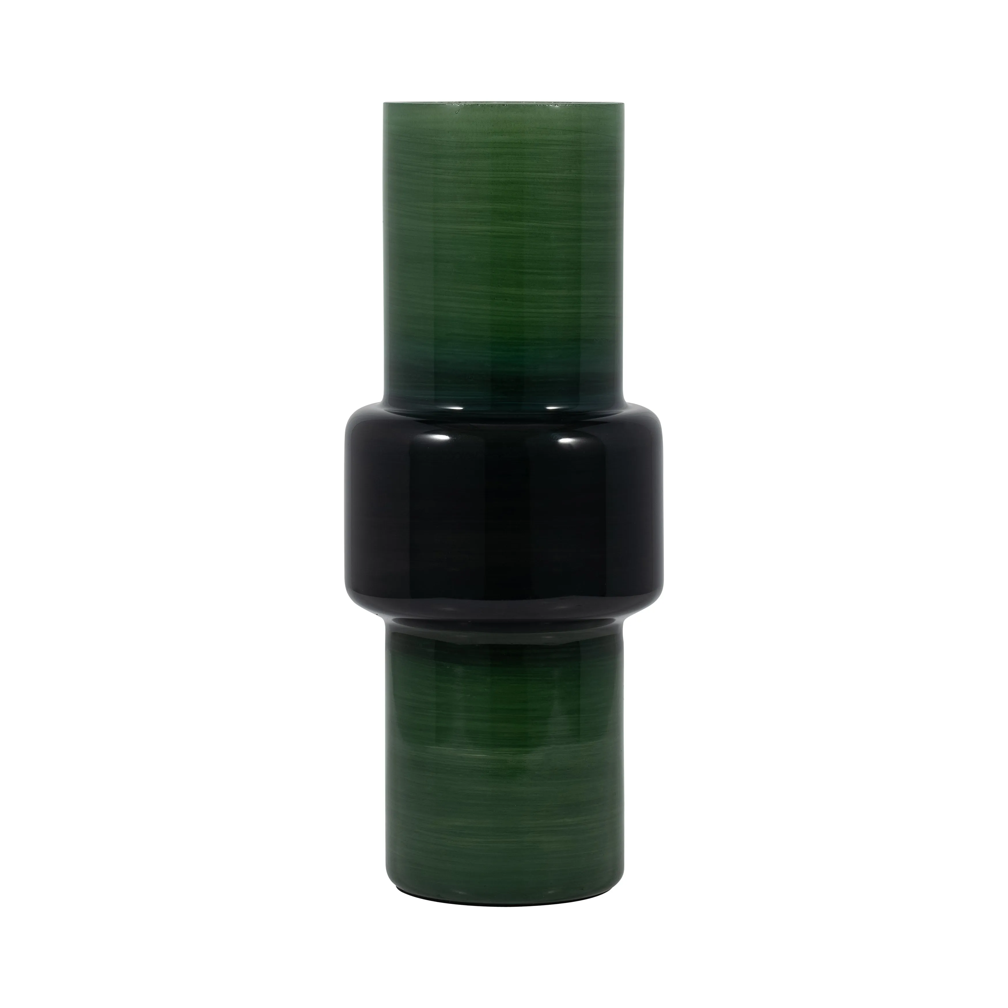 GLASS, 15" MODERN CYLINDER VASE, GREEN