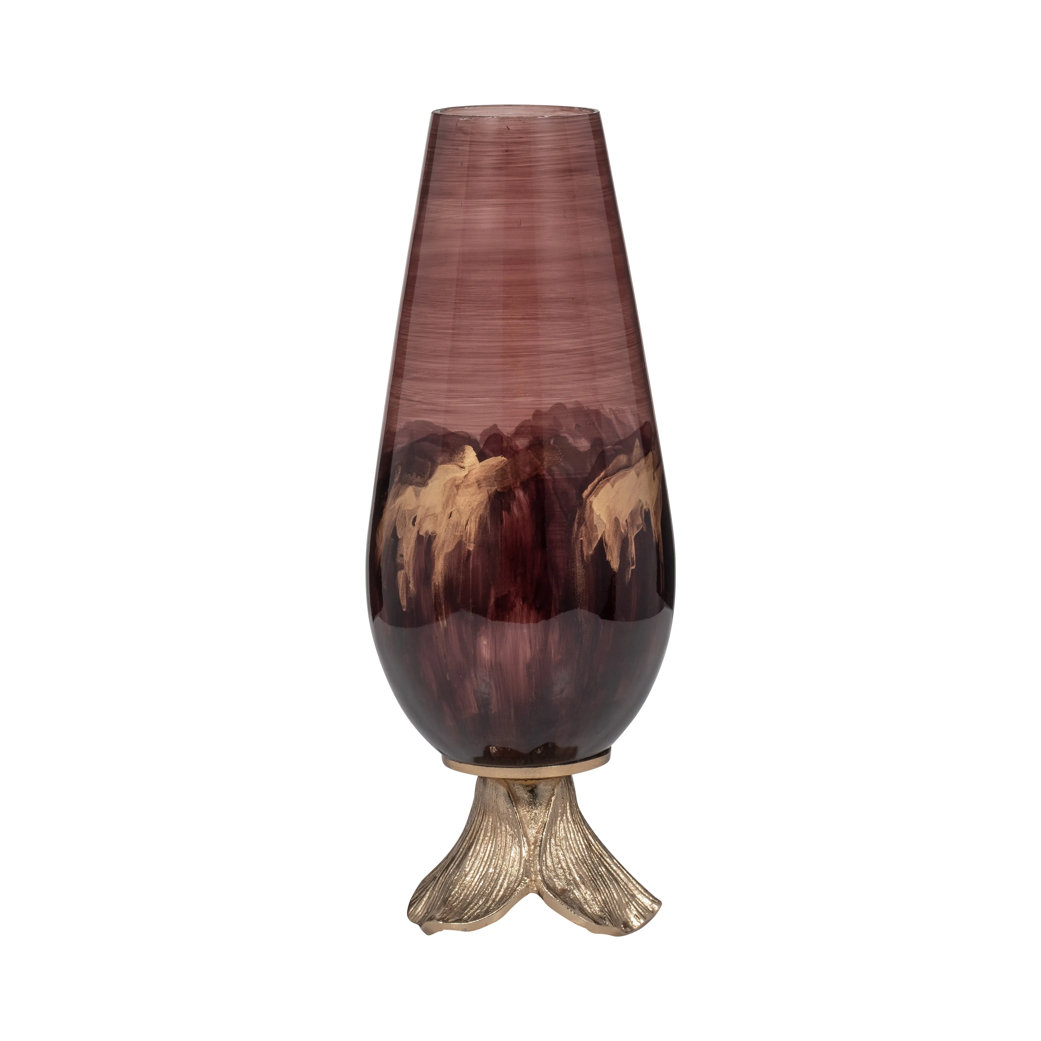 GLASS, 15" VASE W/ LEAF BASE, BRONZE