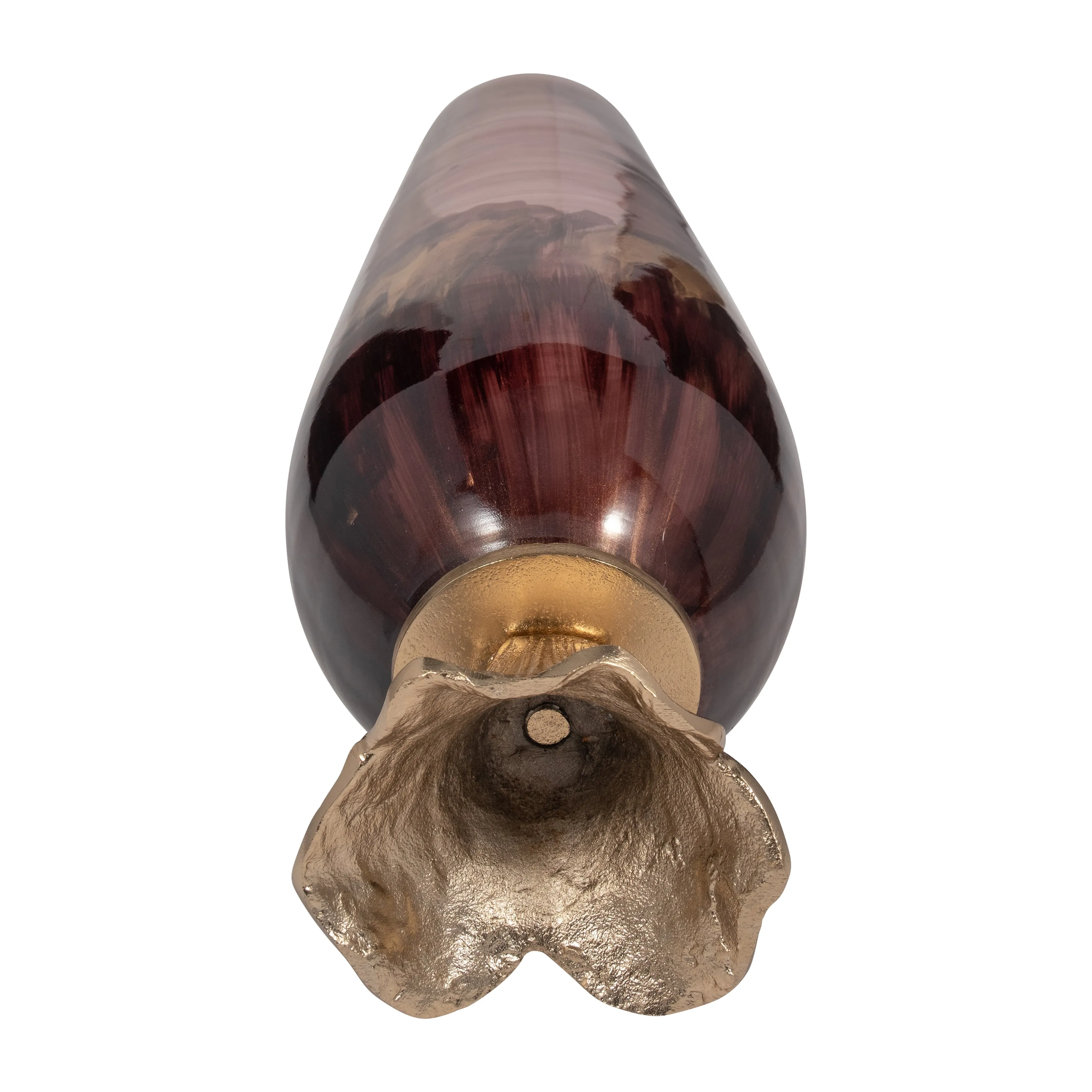 GLASS, 15" VASE W/ LEAF BASE, BRONZE