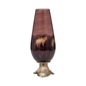 GLASS, 15" VASE W/ LEAF BASE, BRONZE