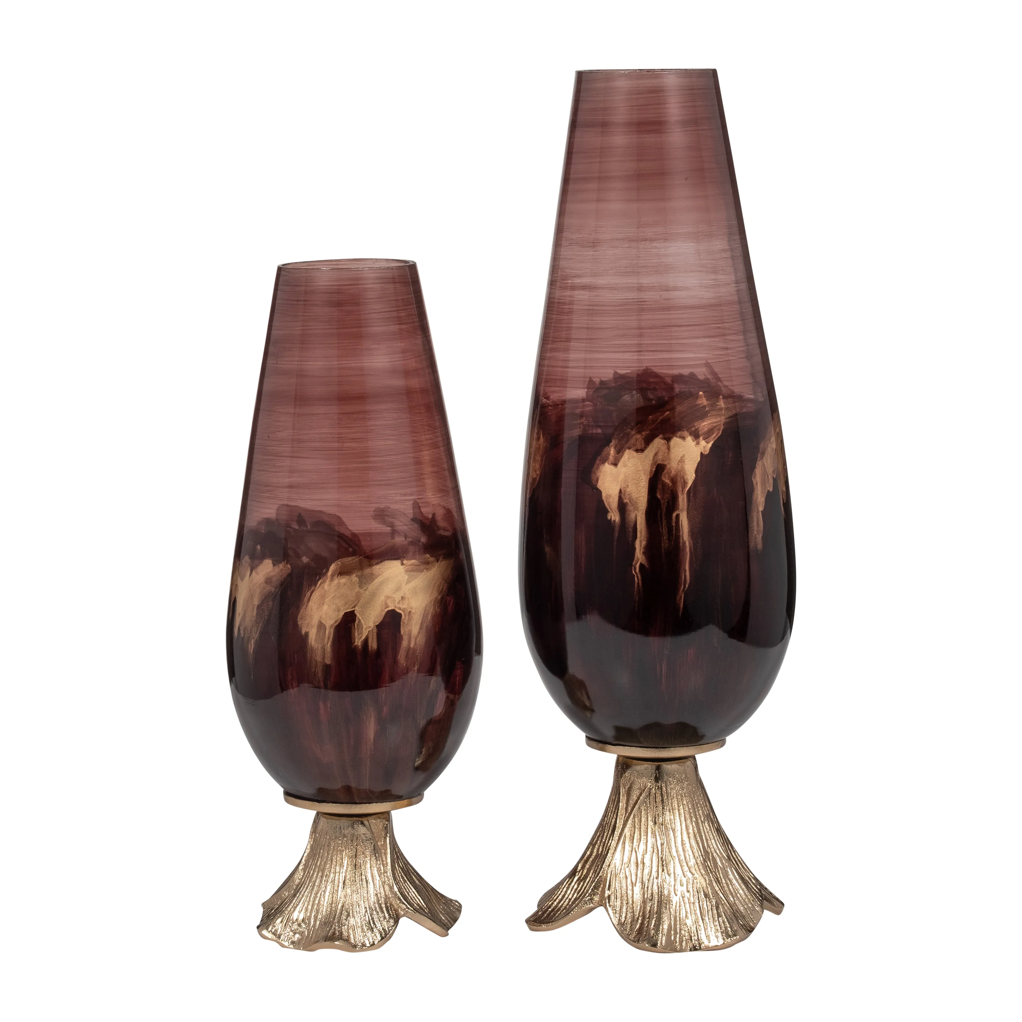 GLASS, 15" VASE W/ LEAF BASE, BRONZE
