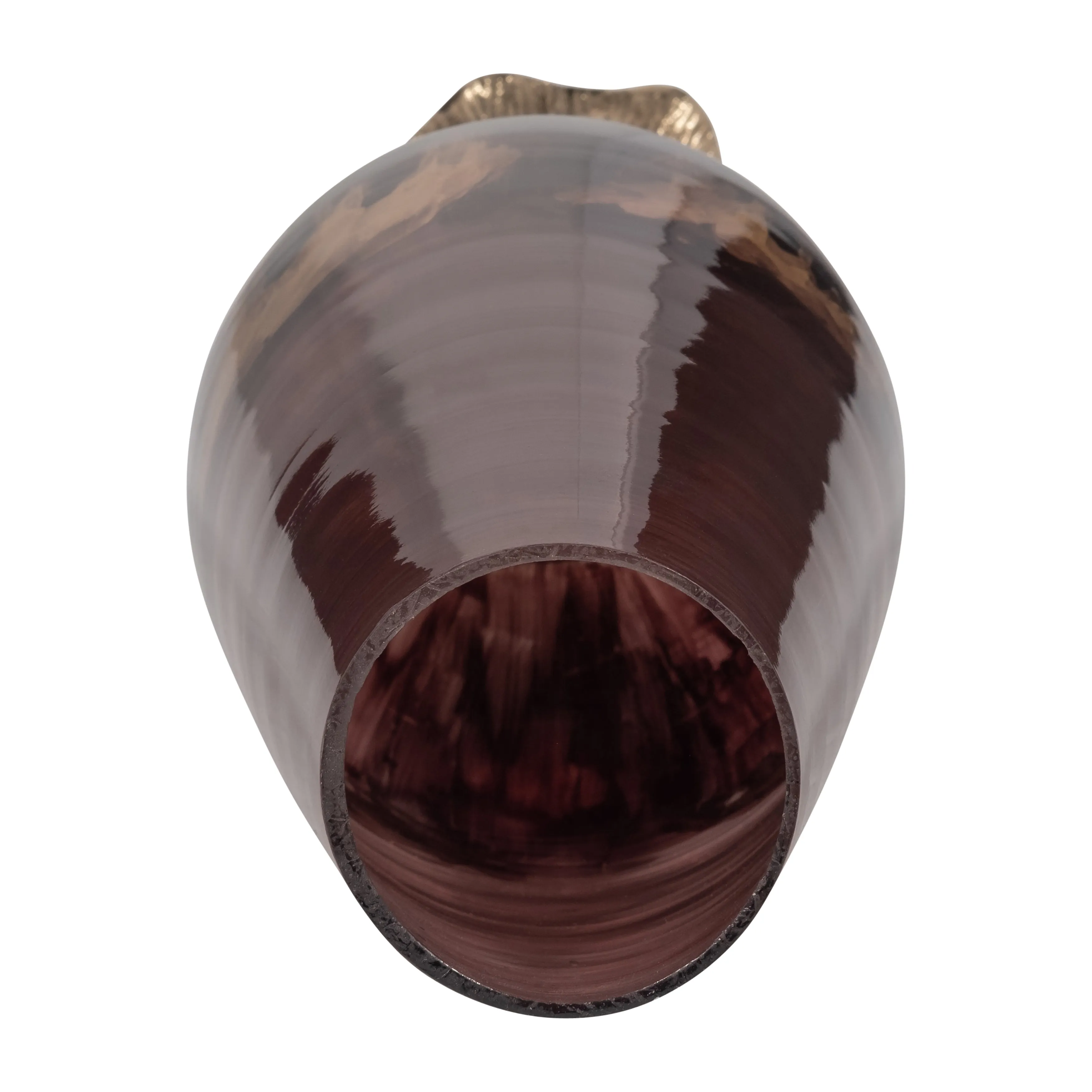GLASS, 15" VASE W/ LEAF BASE, BRONZE