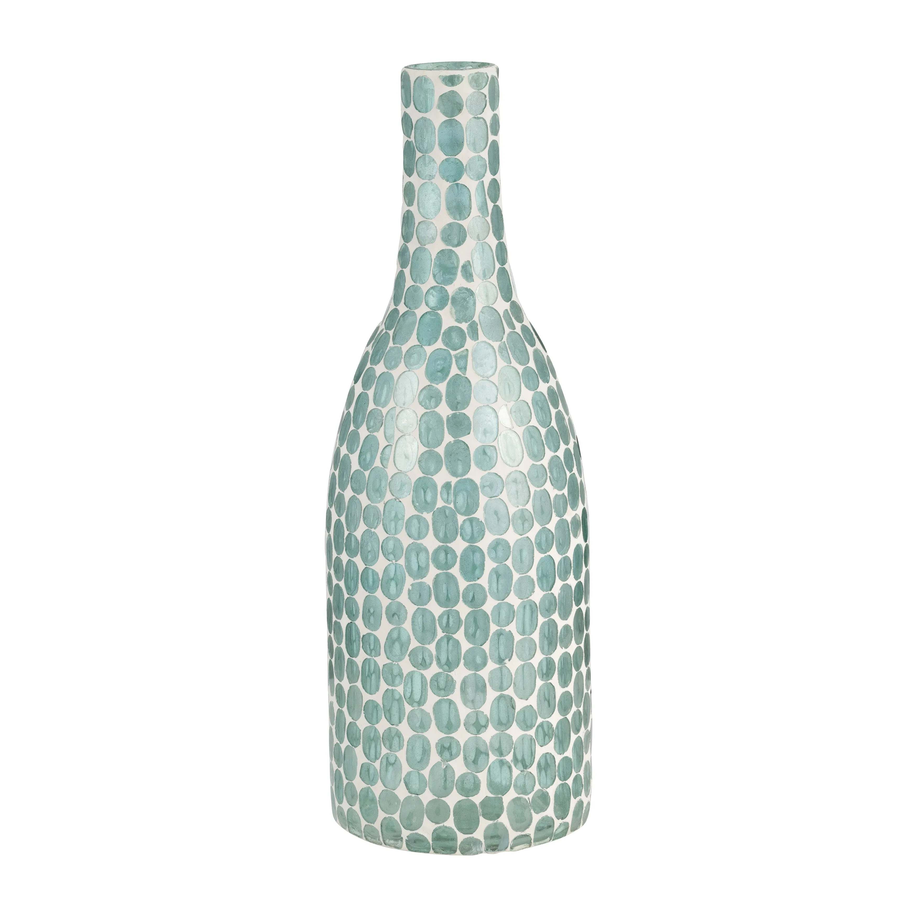 GLASS, 15"H MOSAIC VASE, BLUE