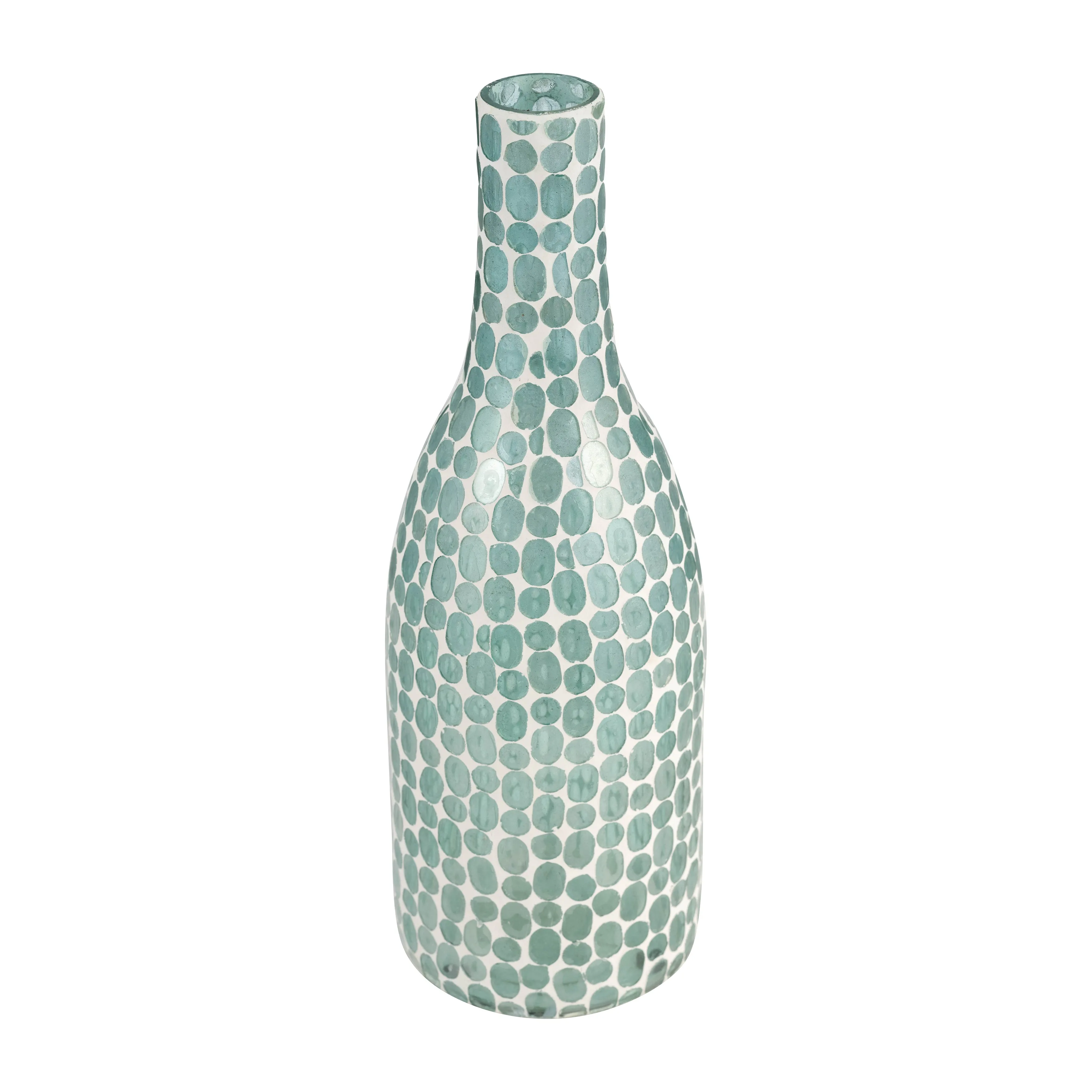 GLASS, 15"H MOSAIC VASE, BLUE