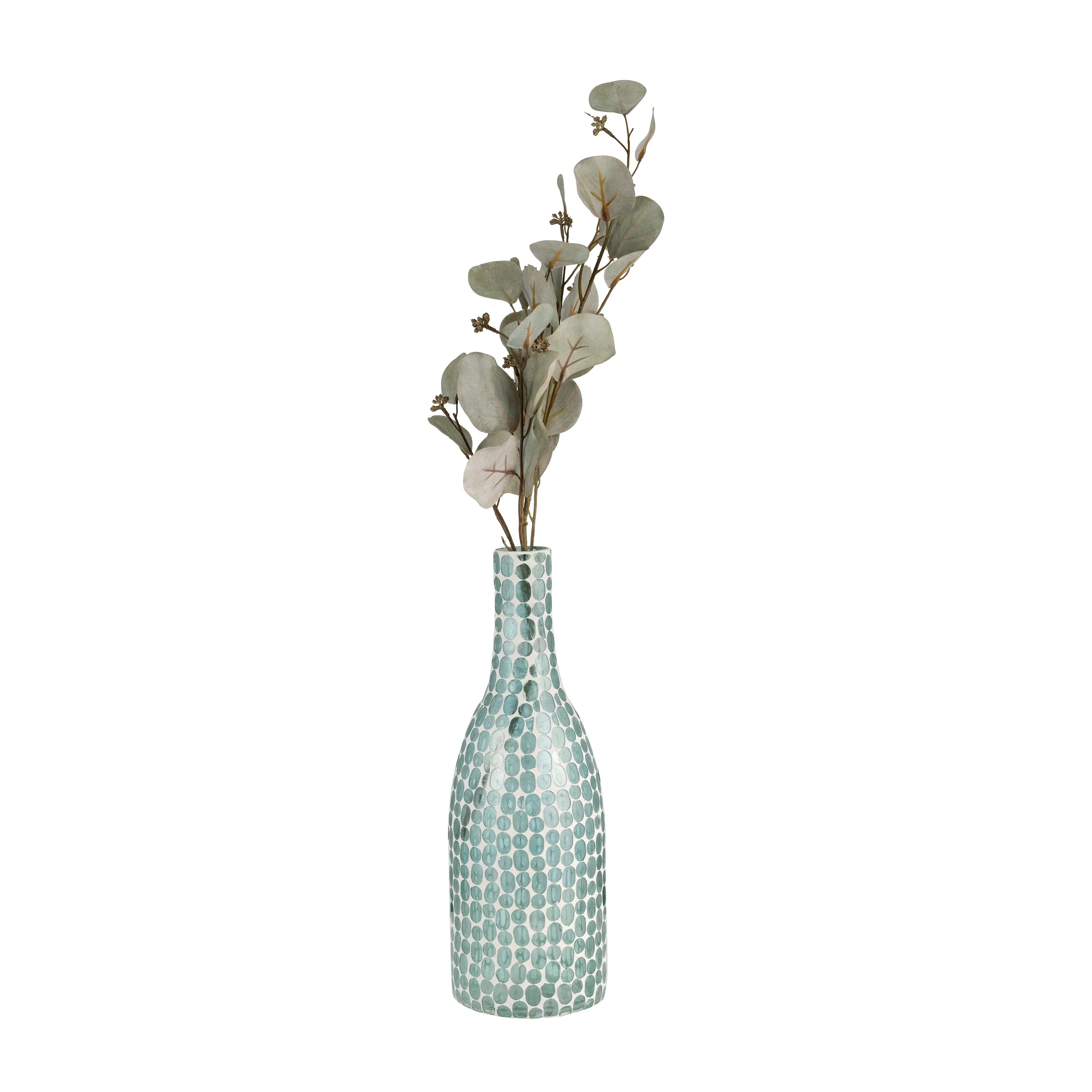 GLASS, 15"H MOSAIC VASE, BLUE