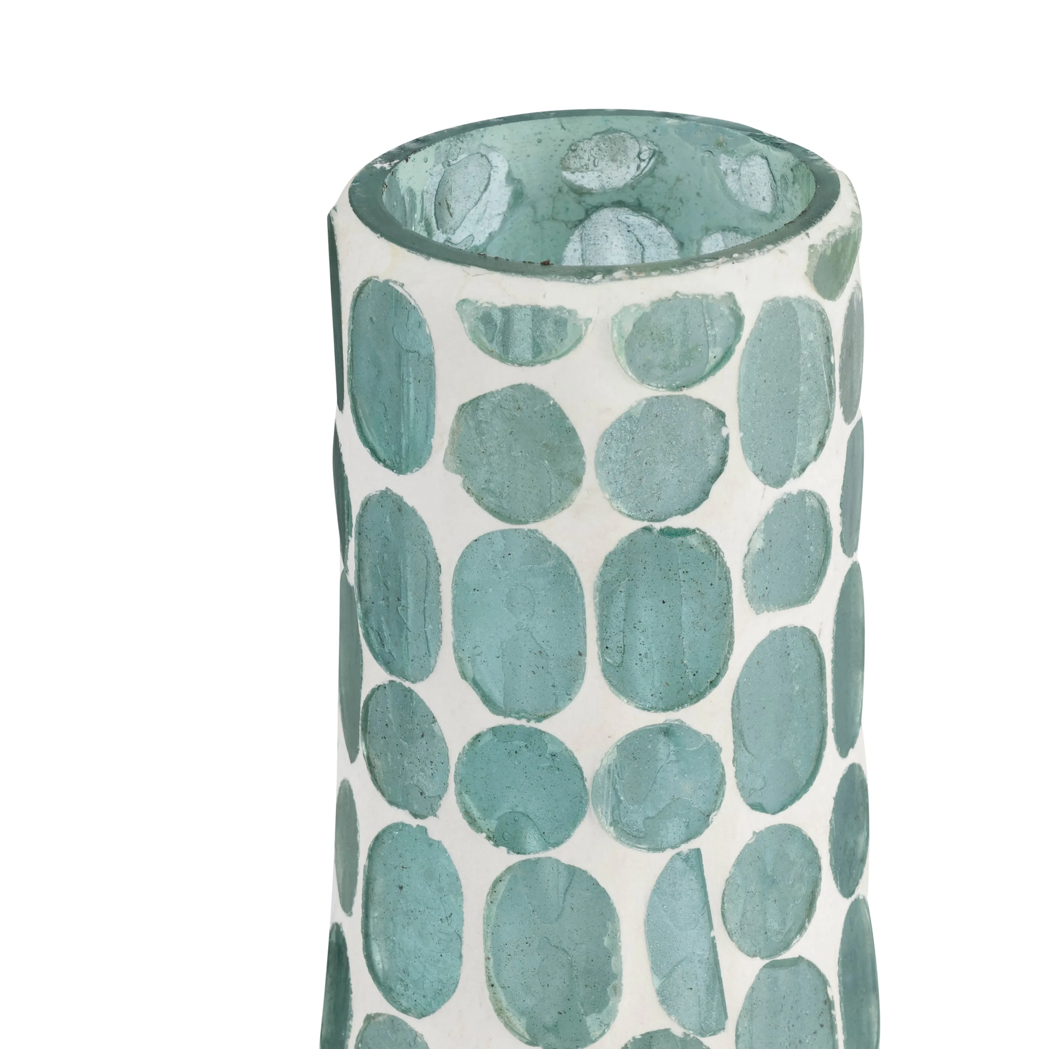 GLASS, 15"H MOSAIC VASE, BLUE