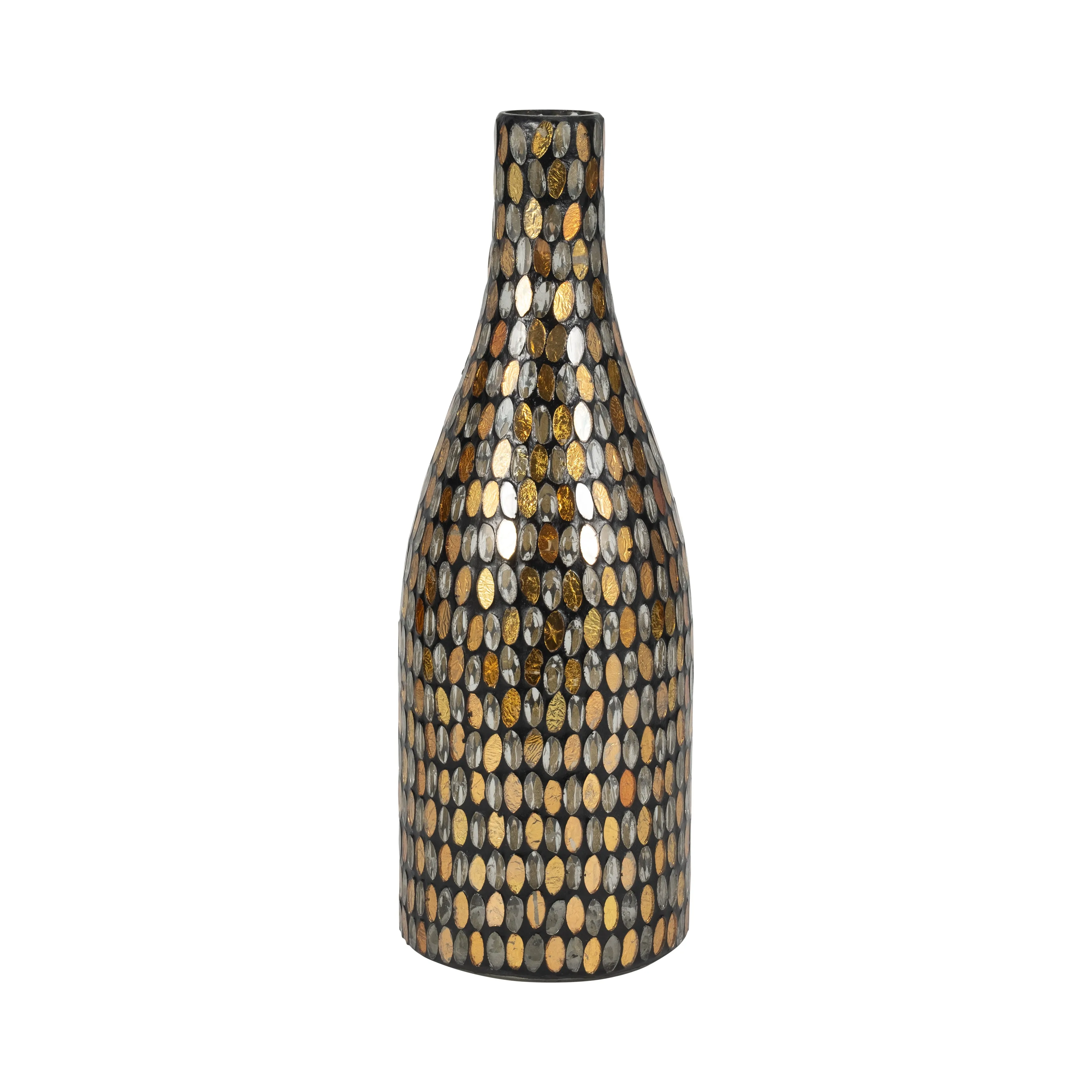 GLASS, 15"H MOSAIC VASE, COPPER