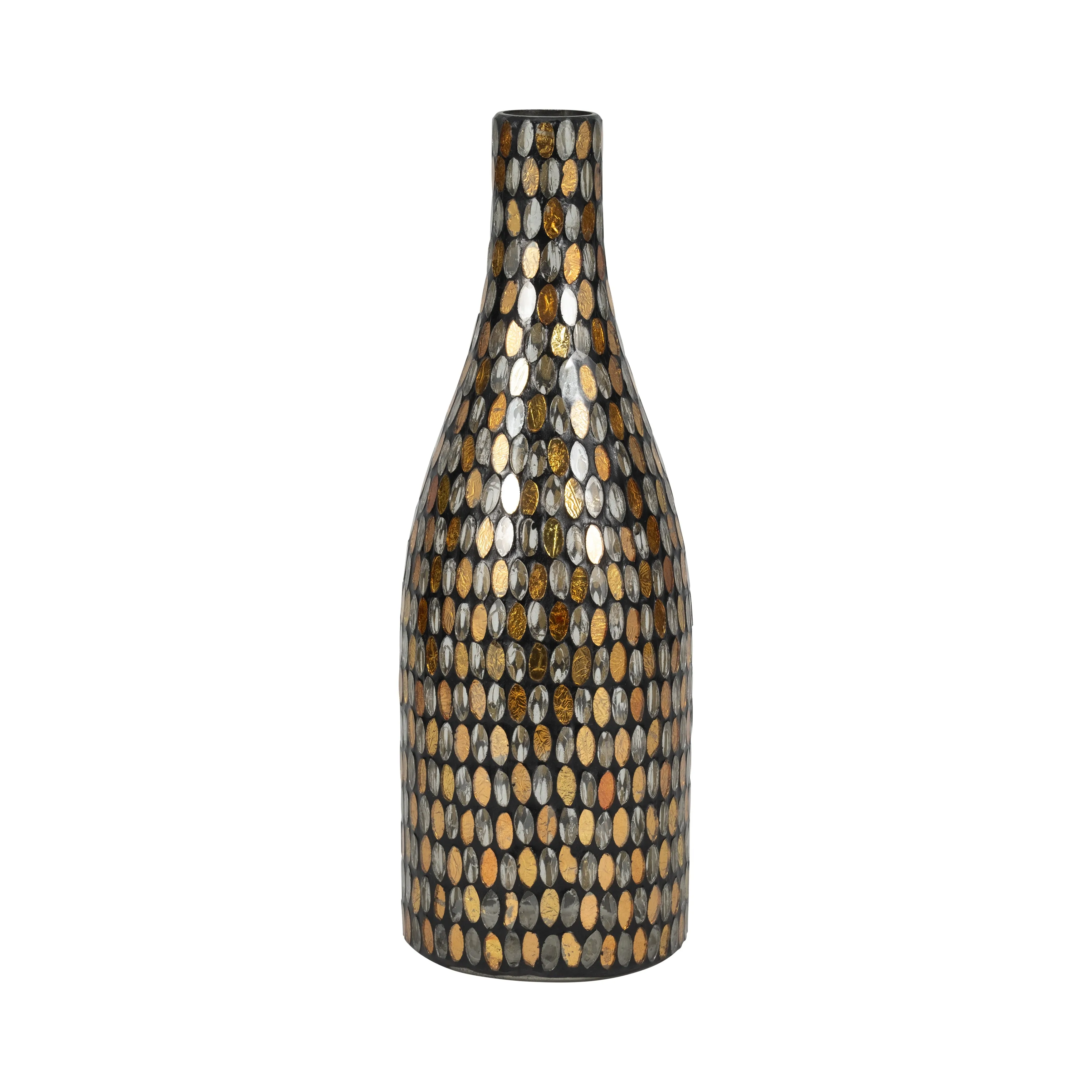 GLASS, 15"H MOSAIC VASE, COPPER