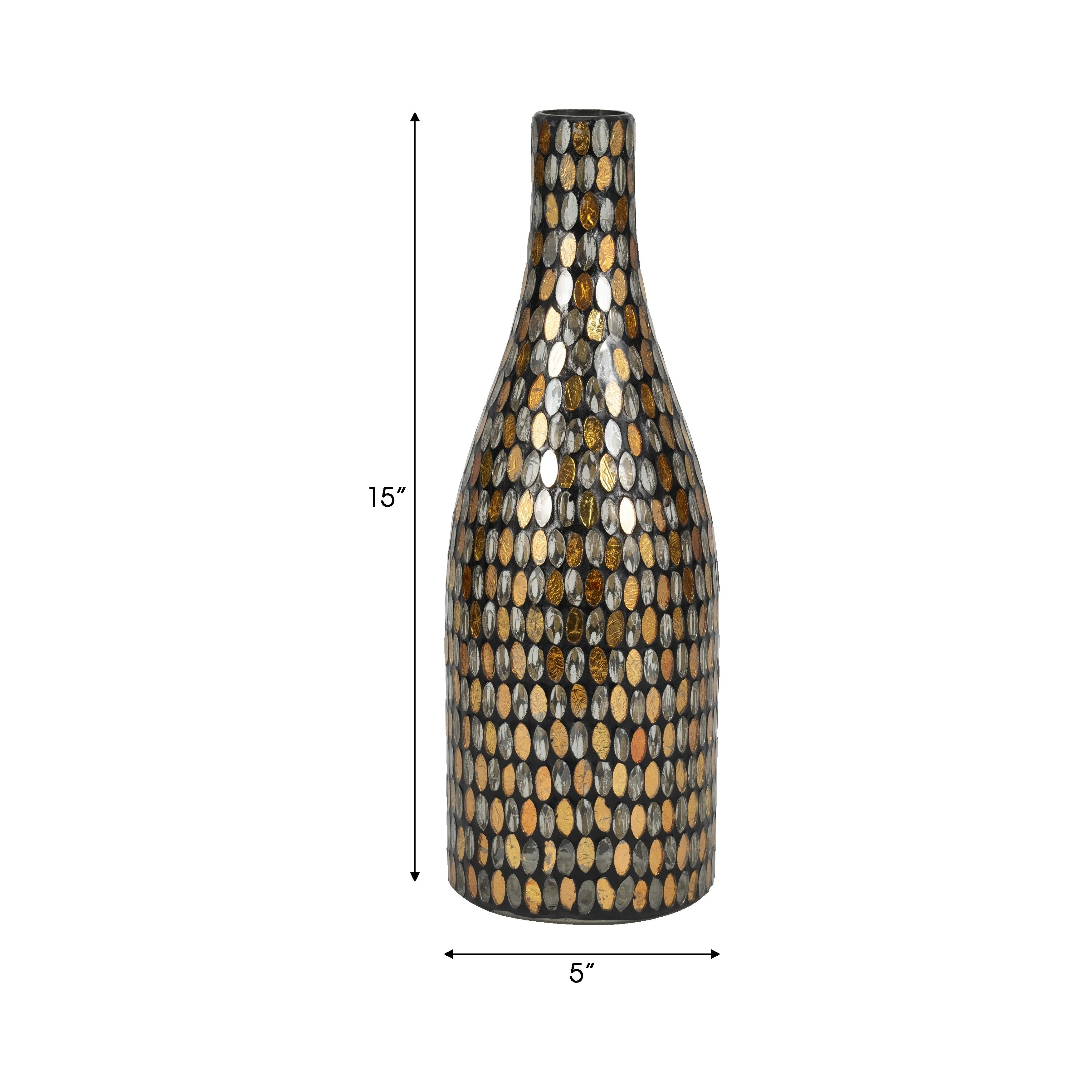GLASS, 15"H MOSAIC VASE, COPPER