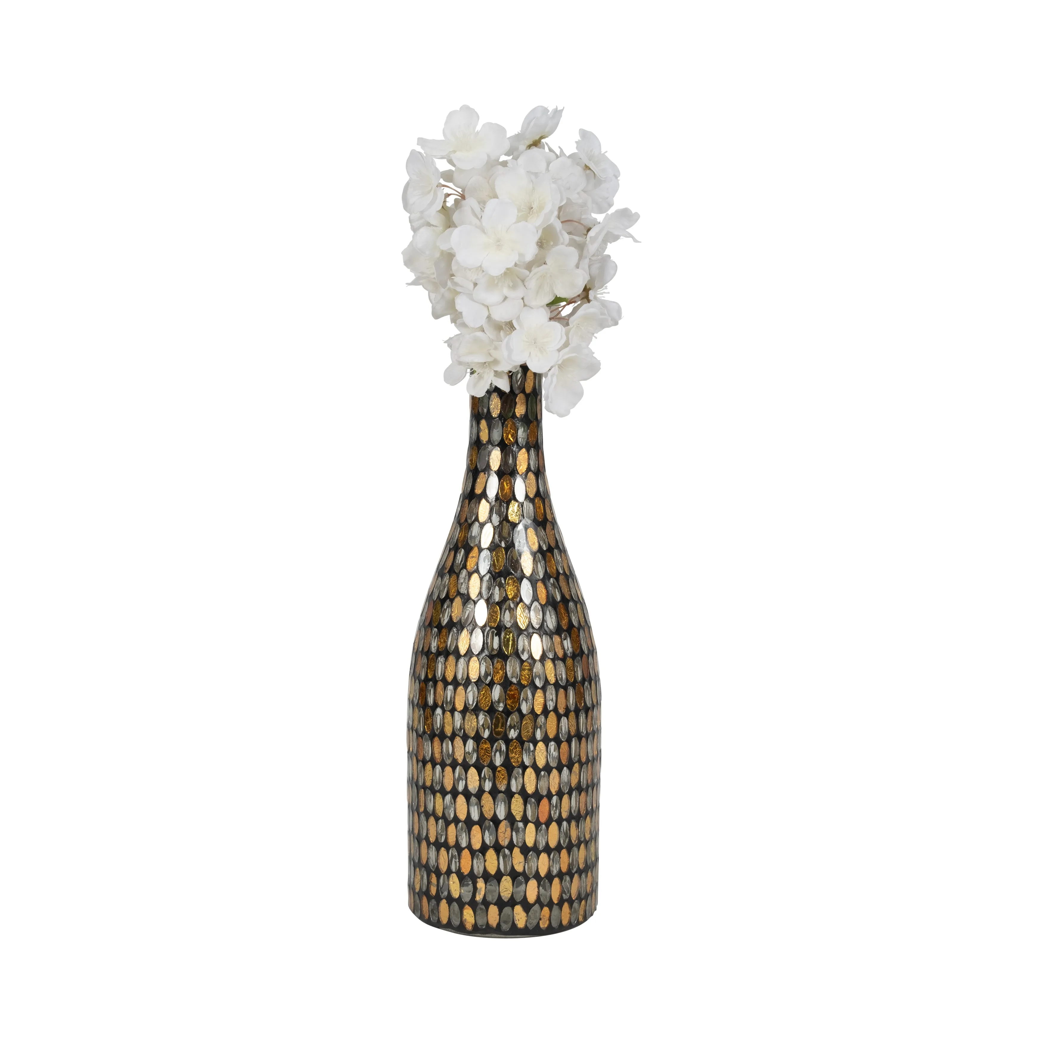 GLASS, 15"H MOSAIC VASE, COPPER