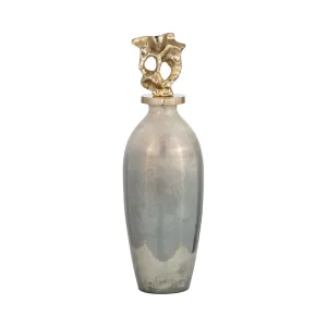 GLASS, 16"H METAL VASE TRIBAL TOPPER,  GOLD