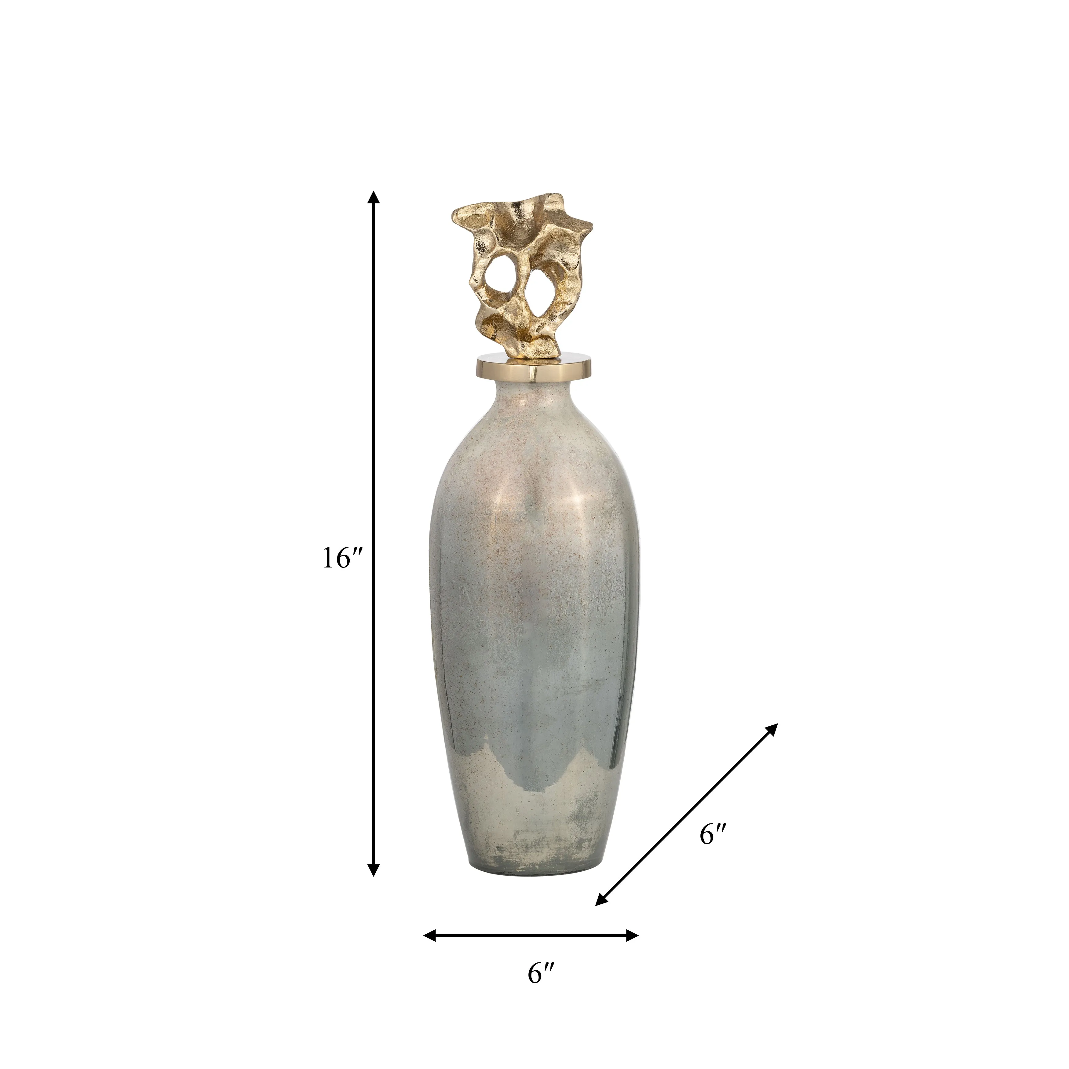 GLASS, 16"H METAL VASE TRIBAL TOPPER,  GOLD