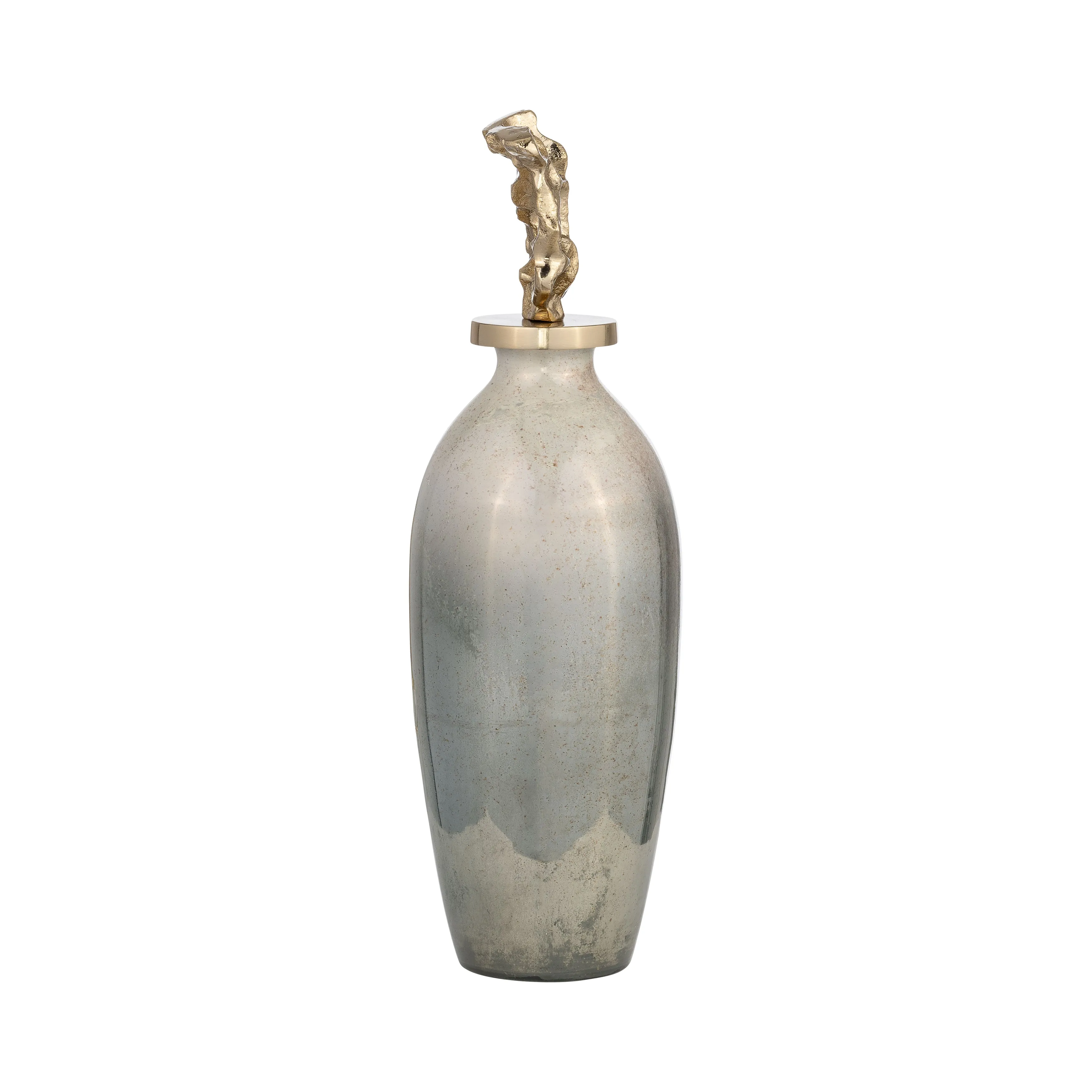 GLASS, 16"H METAL VASE TRIBAL TOPPER,  GOLD