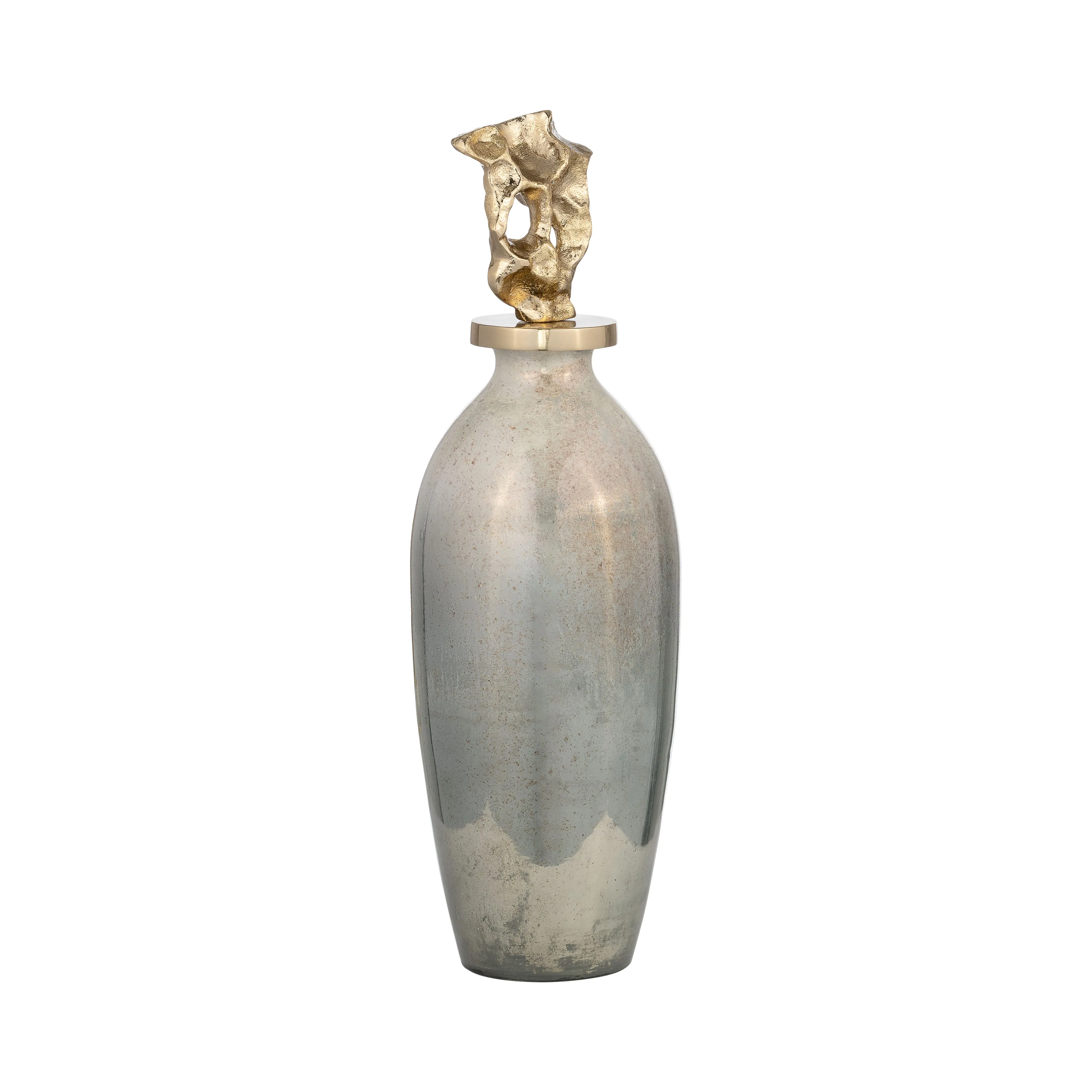 GLASS, 16"H METAL VASE TRIBAL TOPPER,  GOLD