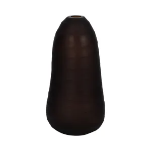 Glass, 17" Ridged Vase, Smokey Brown