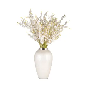 GLASS, 17"H VASE W/ METAL RING, PEARL