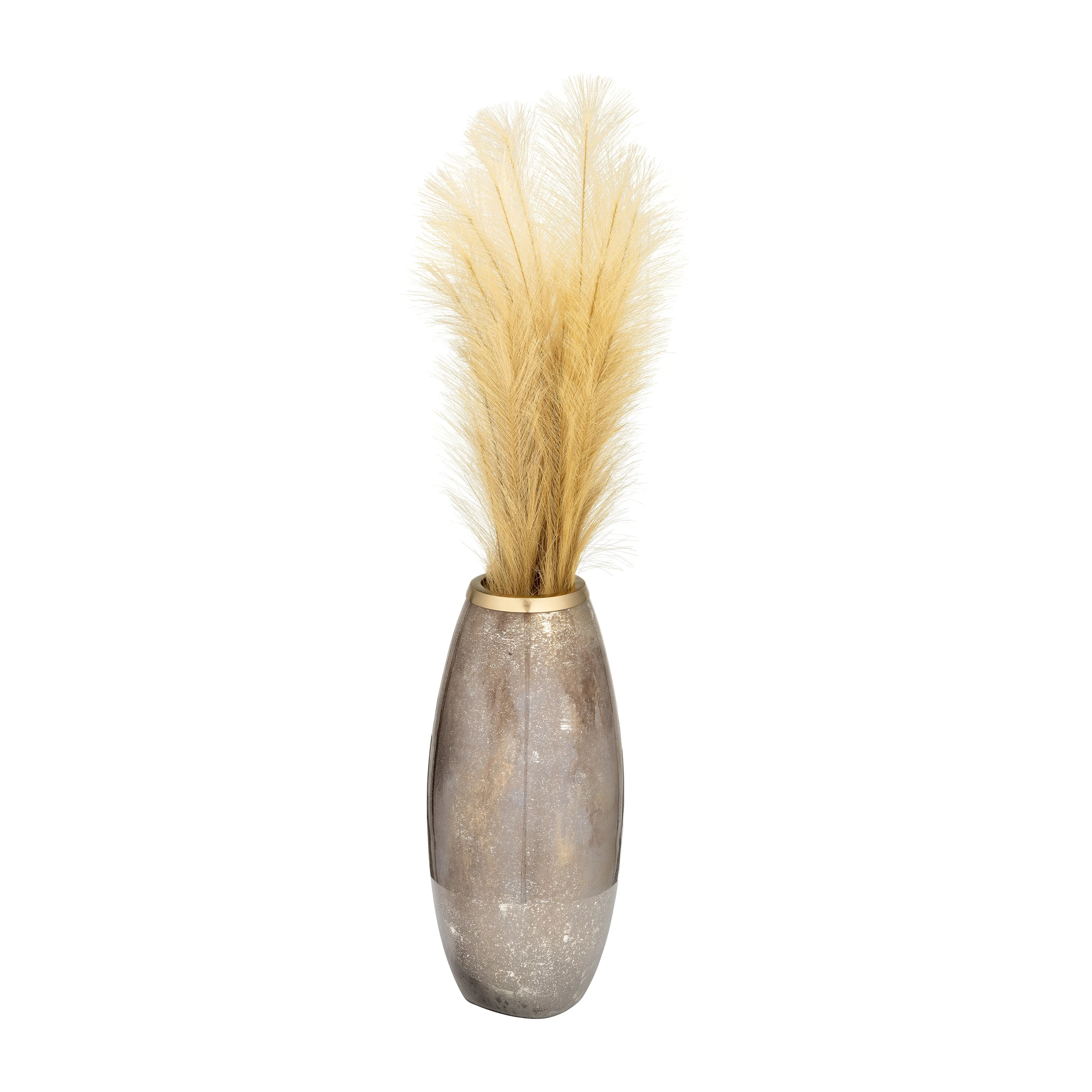 GLASS 18" VASE W/ METAL RING, CHAMPAGNE