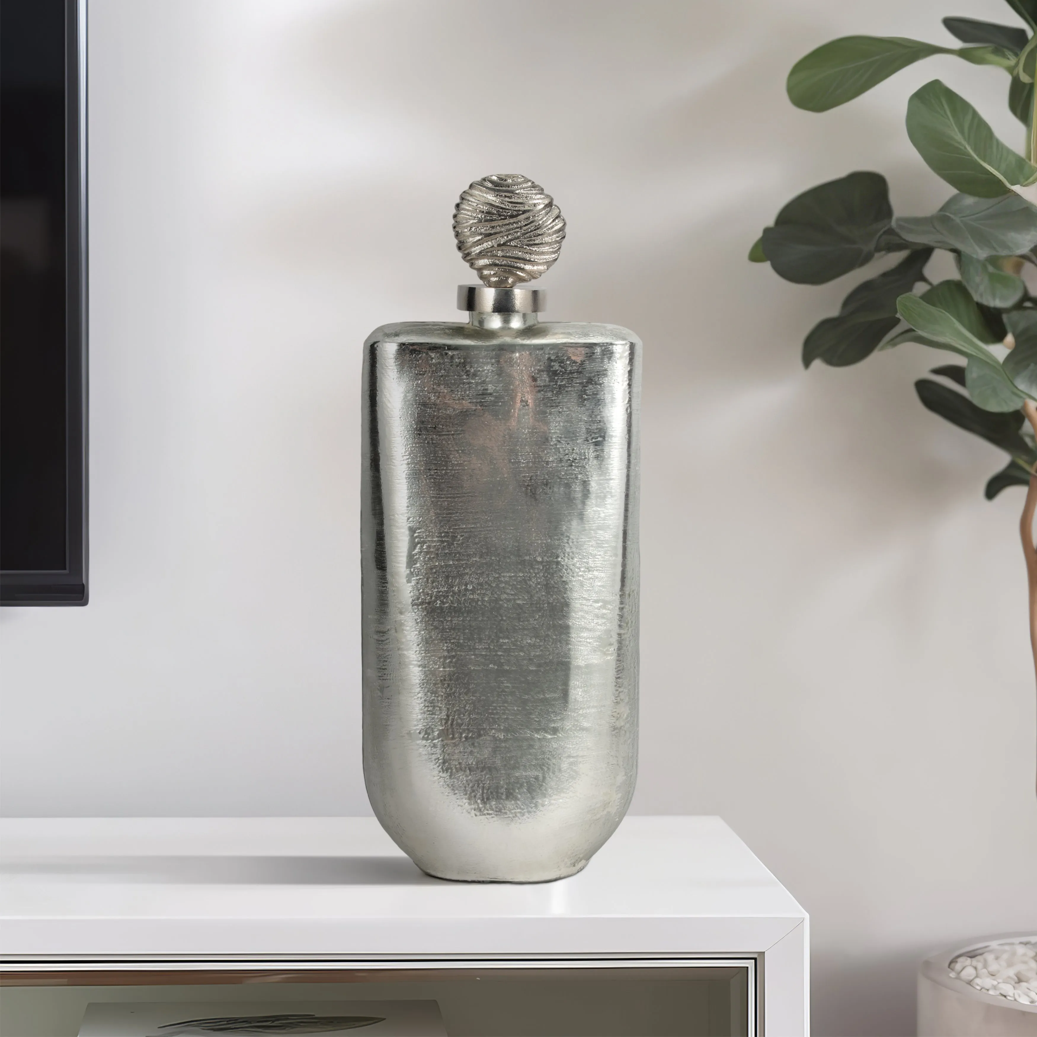 GLASS, 19" METALLIC BOTTLE ORB TOPPER, SILVER