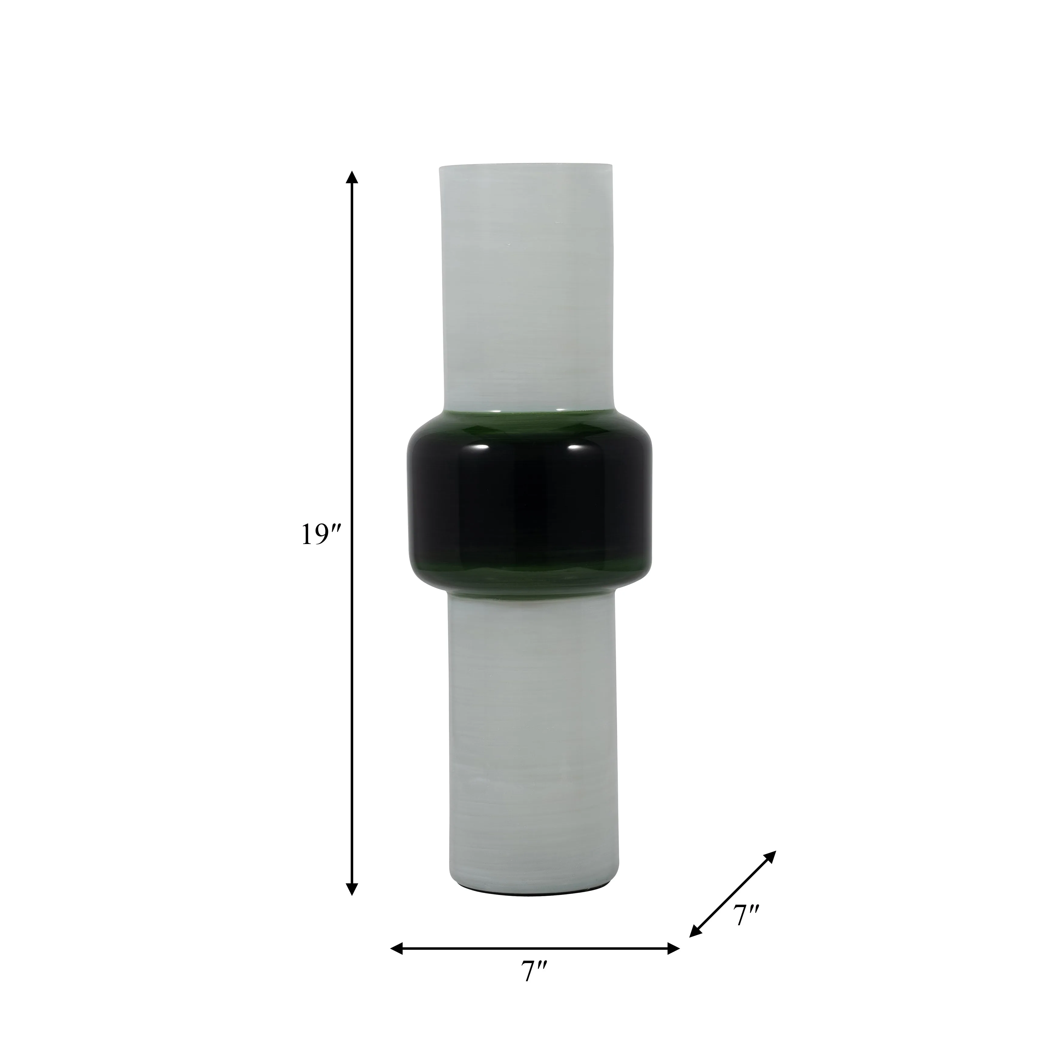 GLASS, 19" MODERN CYLINDER VASE, WHITE/GREEN