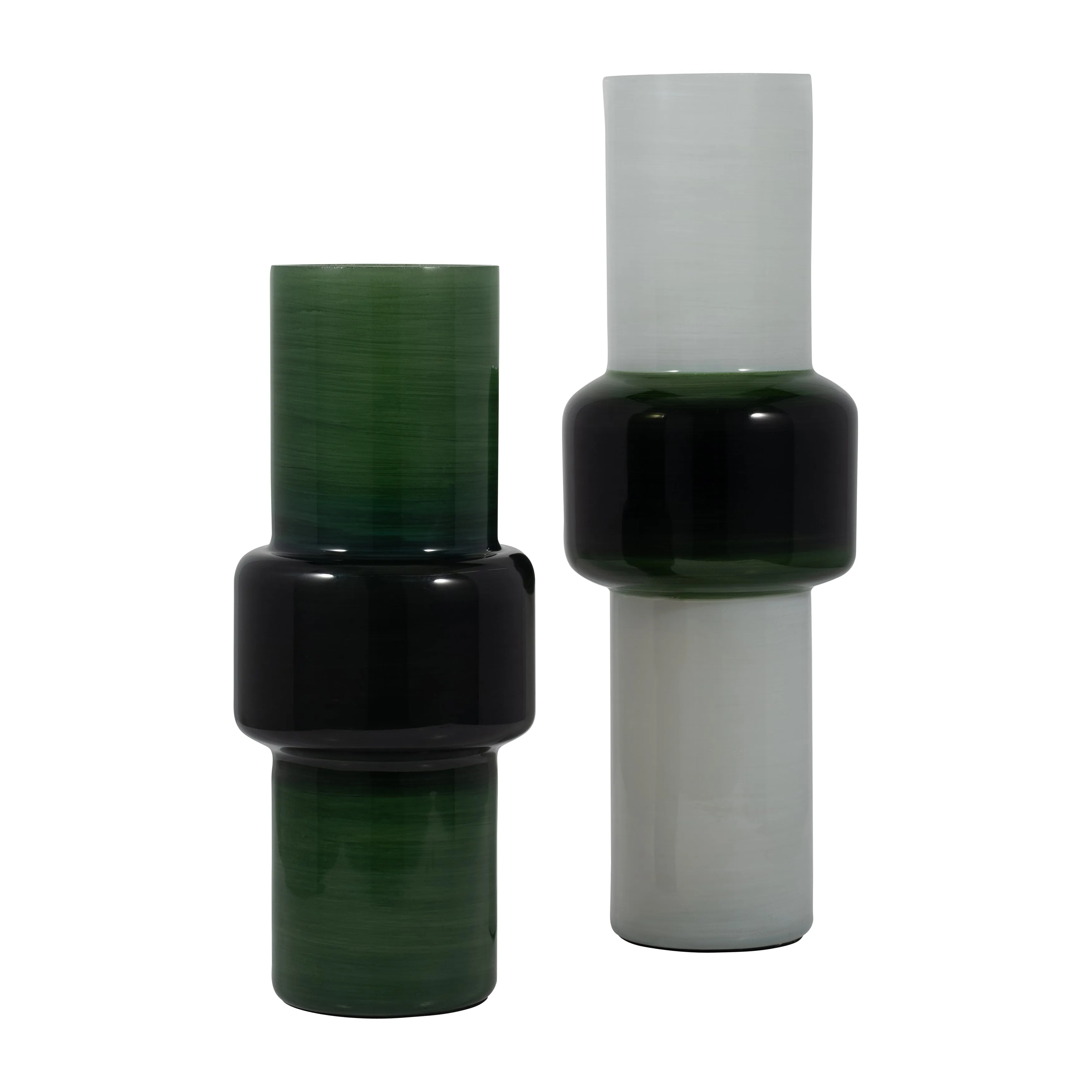 GLASS, 19" MODERN CYLINDER VASE, WHITE/GREEN