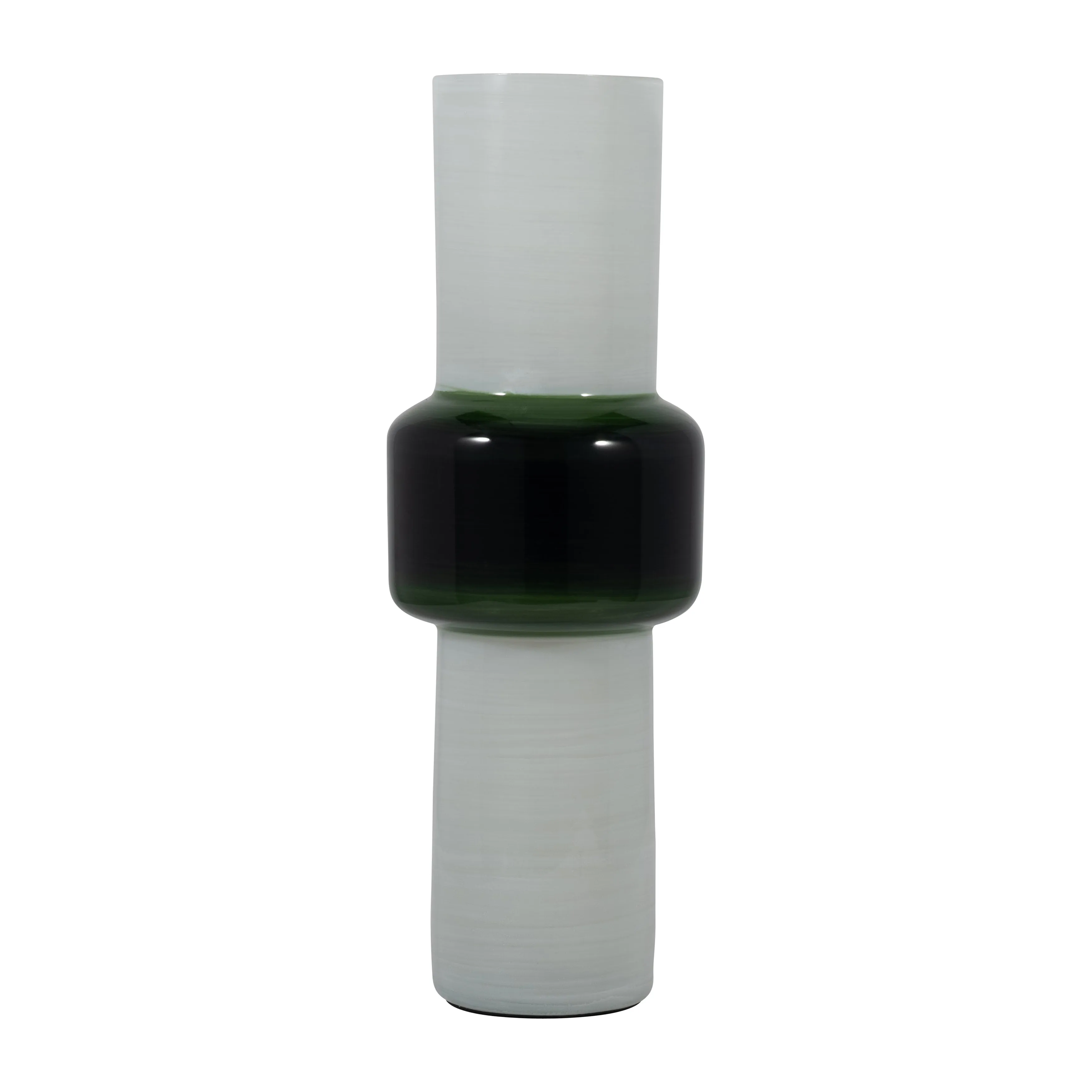 GLASS, 19" MODERN CYLINDER VASE, WHITE/GREEN