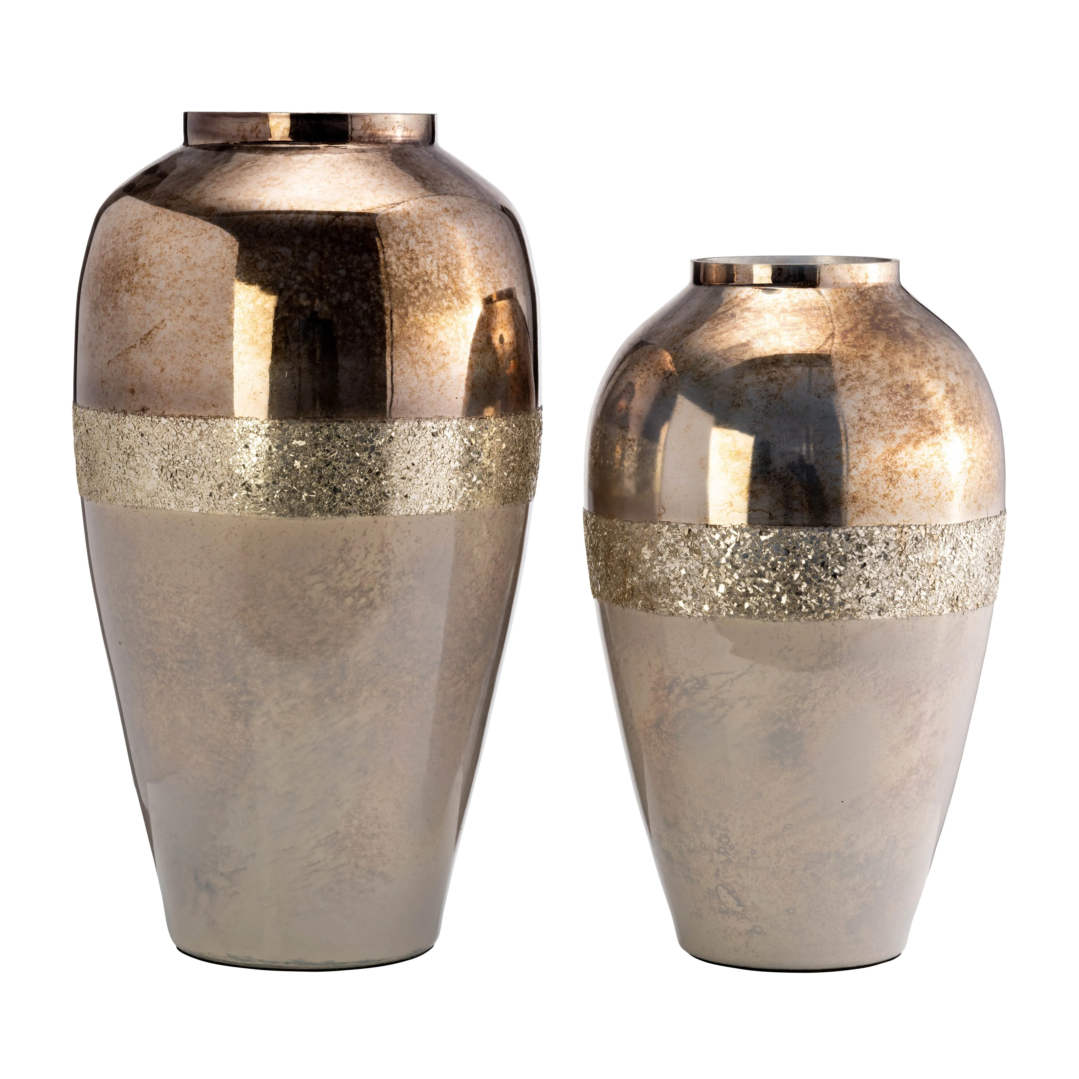 GLASS, 20" METALLIC VASE, CHAMPAGNE