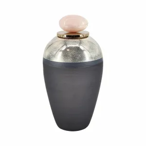GLASS, 20" VASE W/ RESIN TOPPER, GRAY