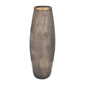 GLASS 24" VASE W/ METAL RING, CHAMPAGNE