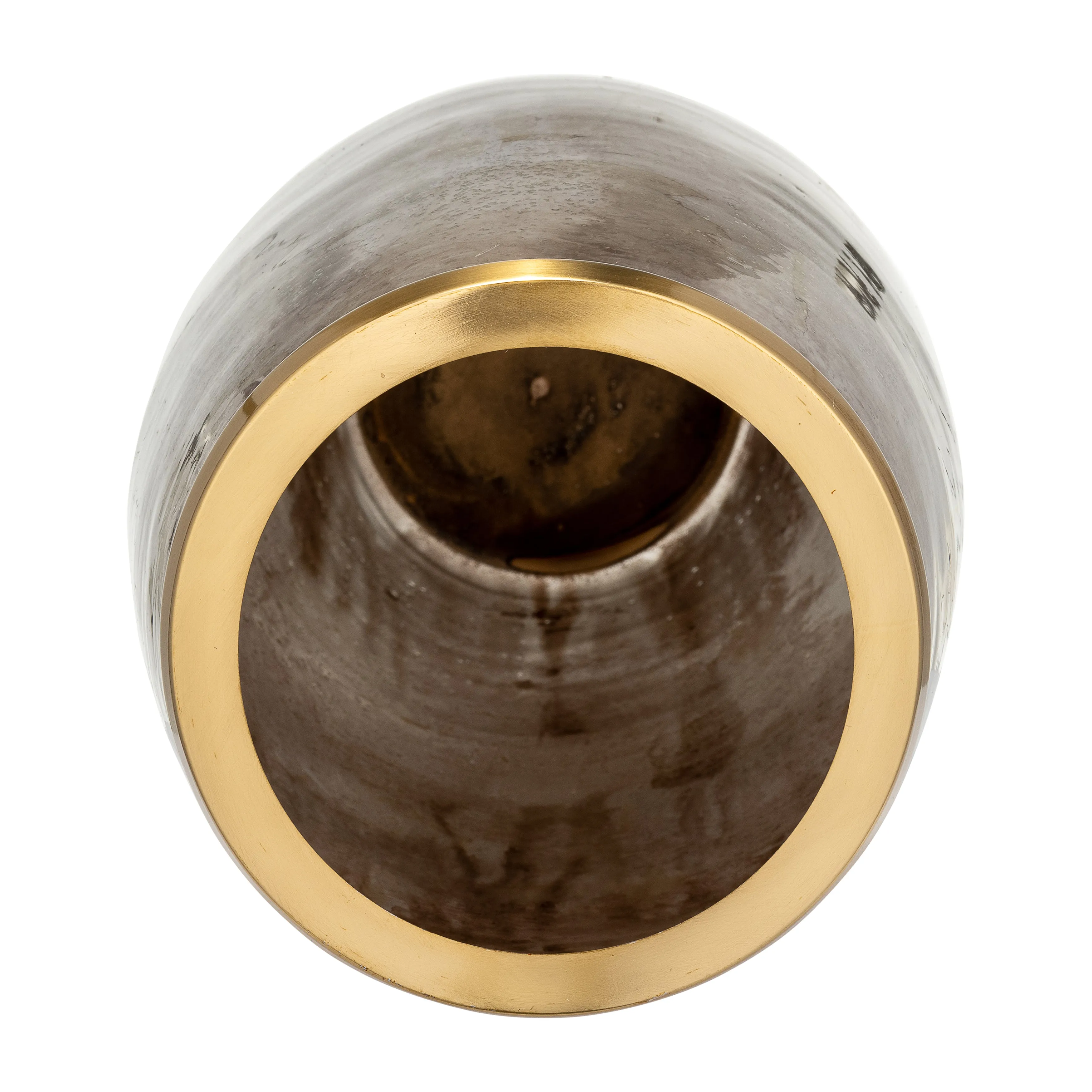 GLASS 24" VASE W/ METAL RING, CHAMPAGNE