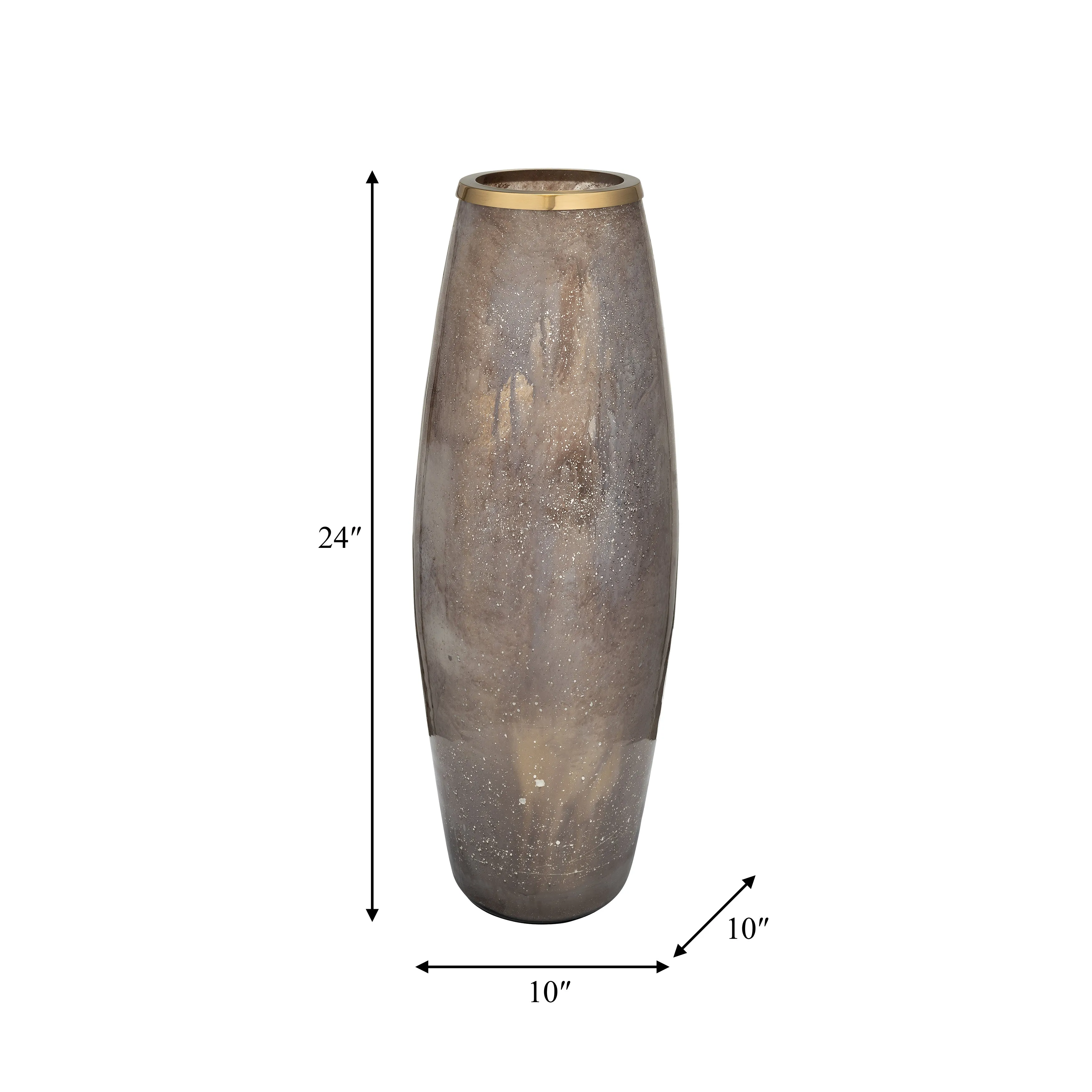 GLASS 24" VASE W/ METAL RING, CHAMPAGNE