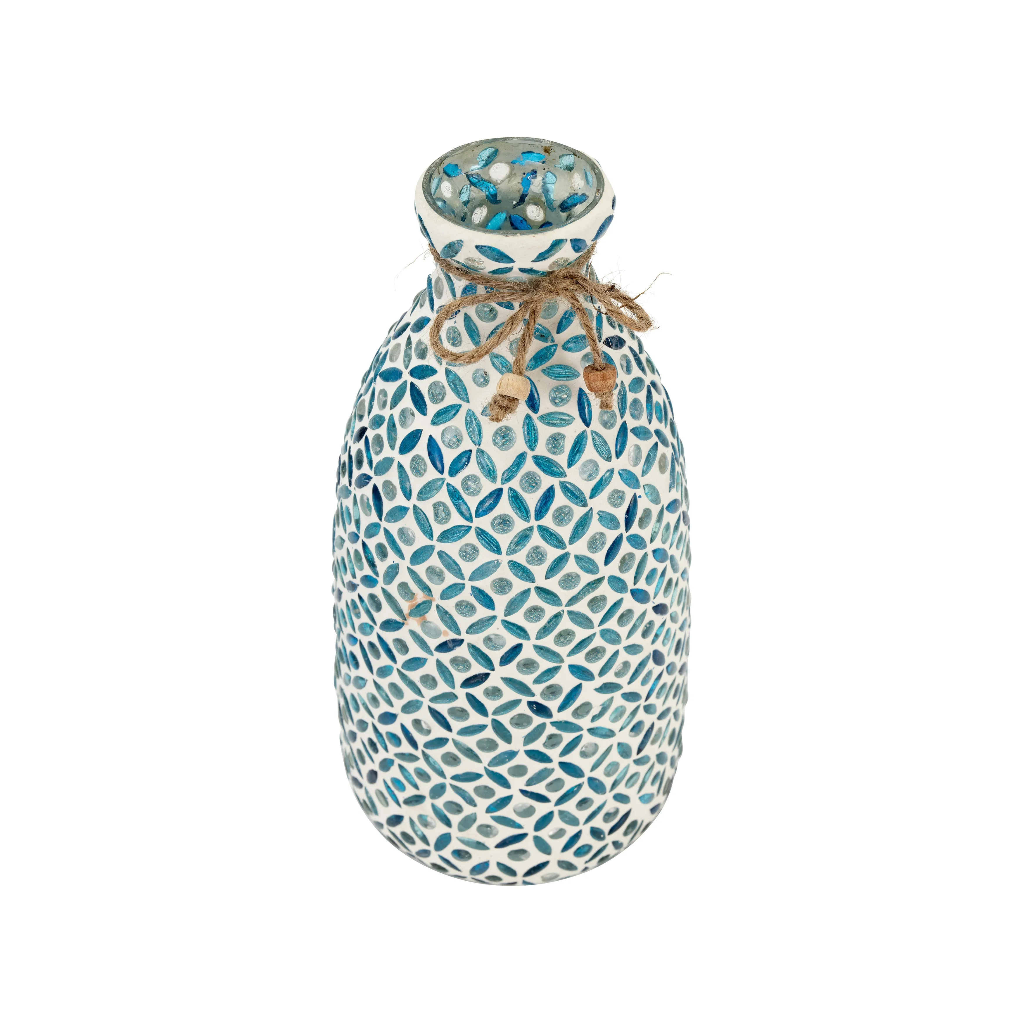 GLASS, 5"H MOSAIC VASE, BLUE