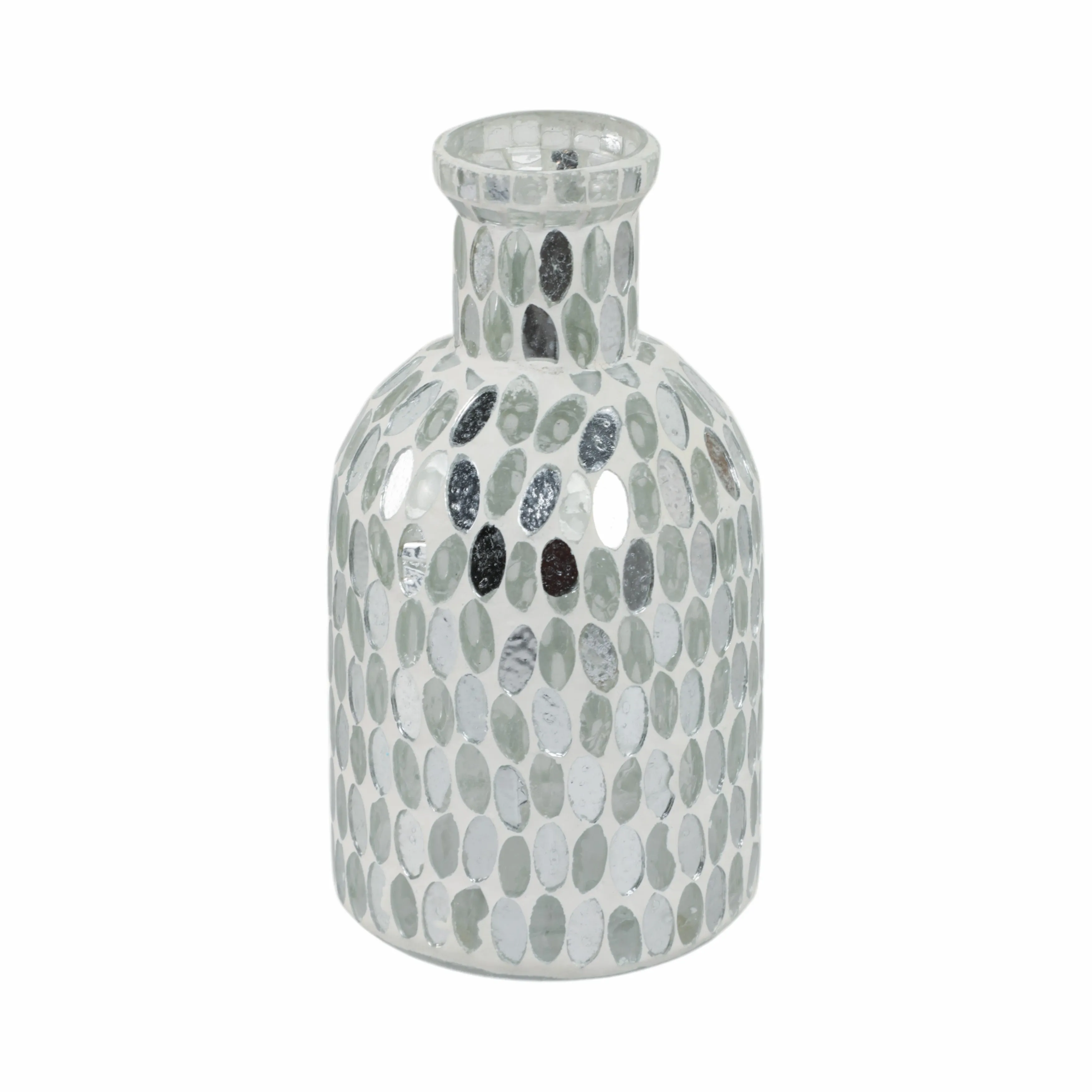 GLASS, 8"H MOSAIC VASE, WHITE