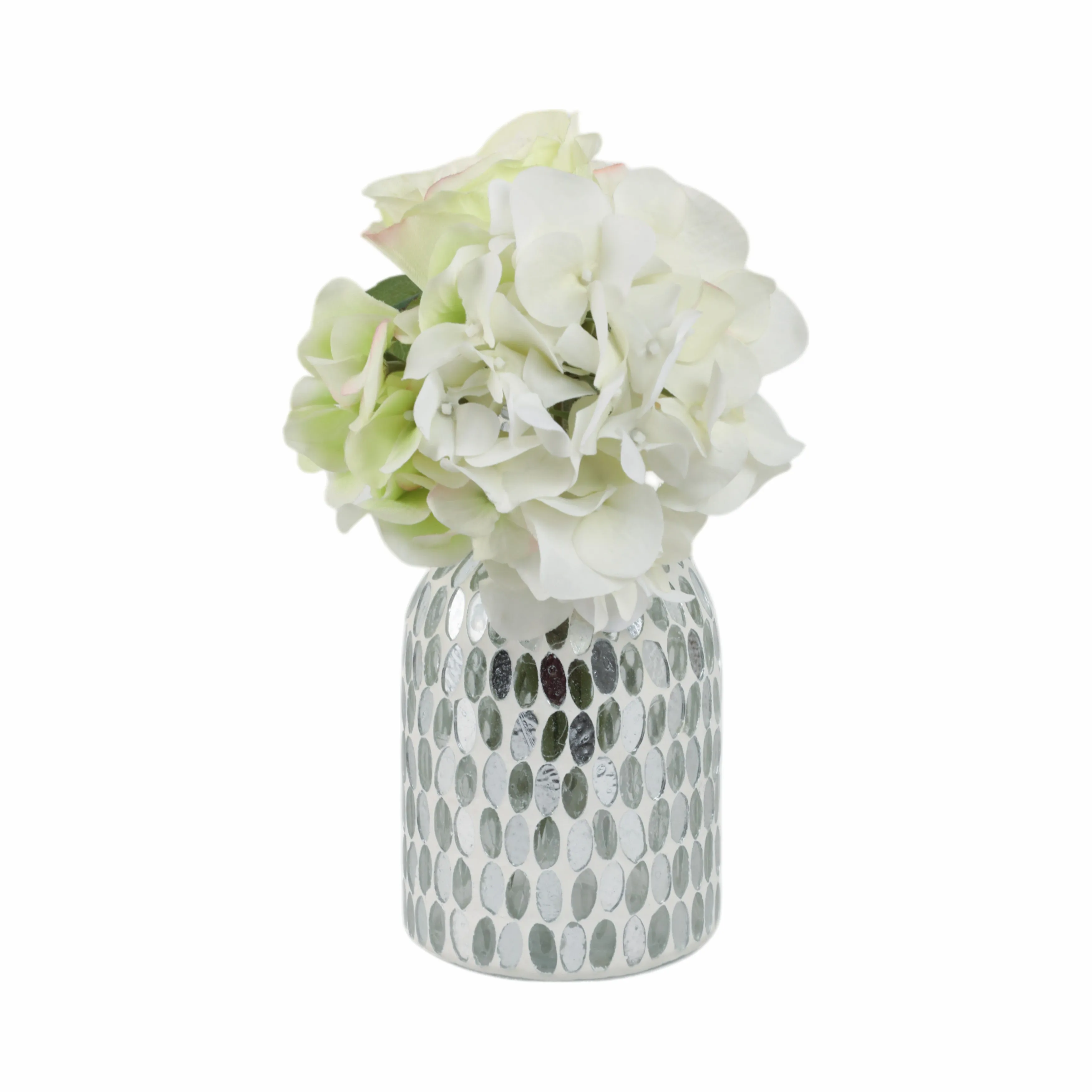 GLASS, 8"H MOSAIC VASE, WHITE