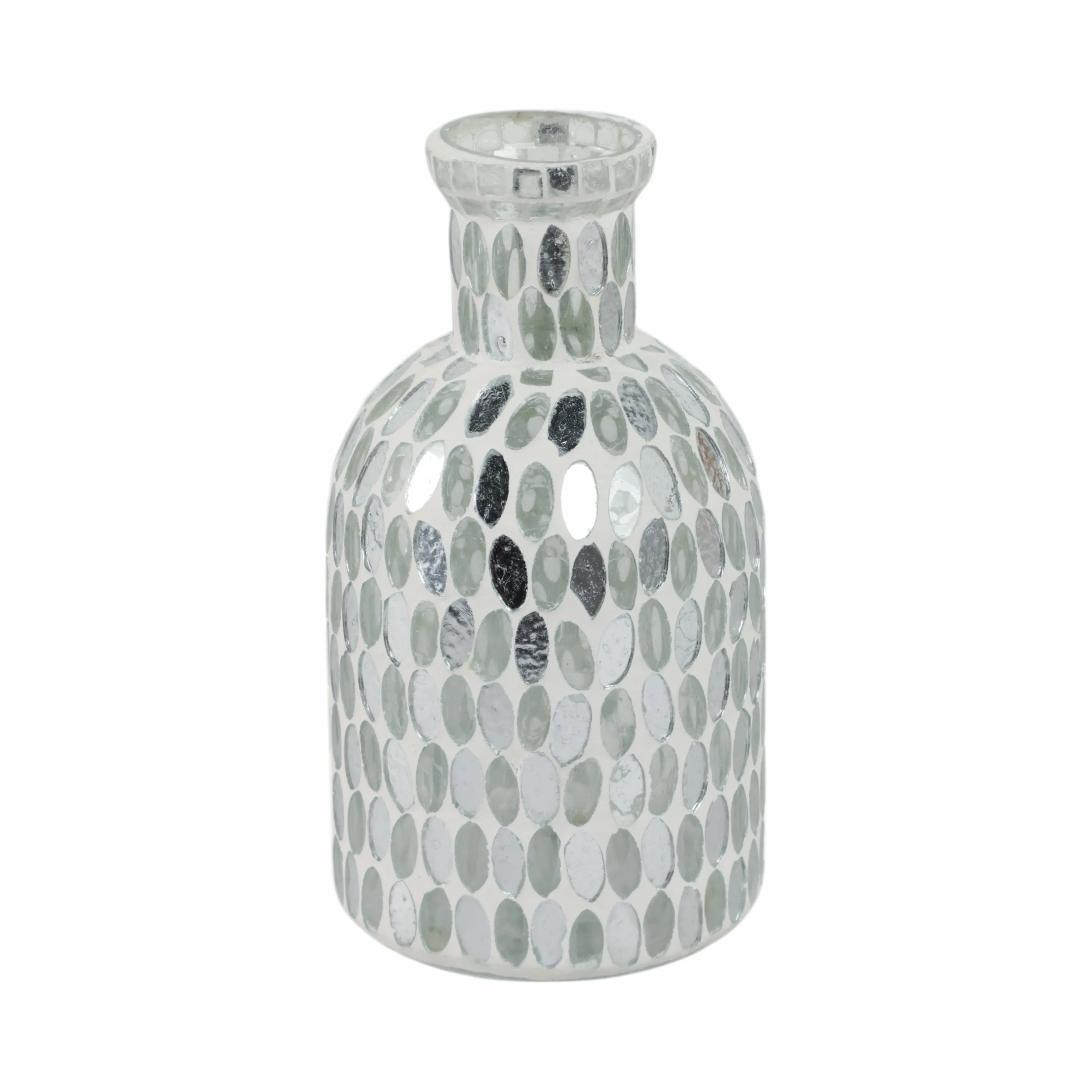 GLASS, 8"H MOSAIC VASE, WHITE
