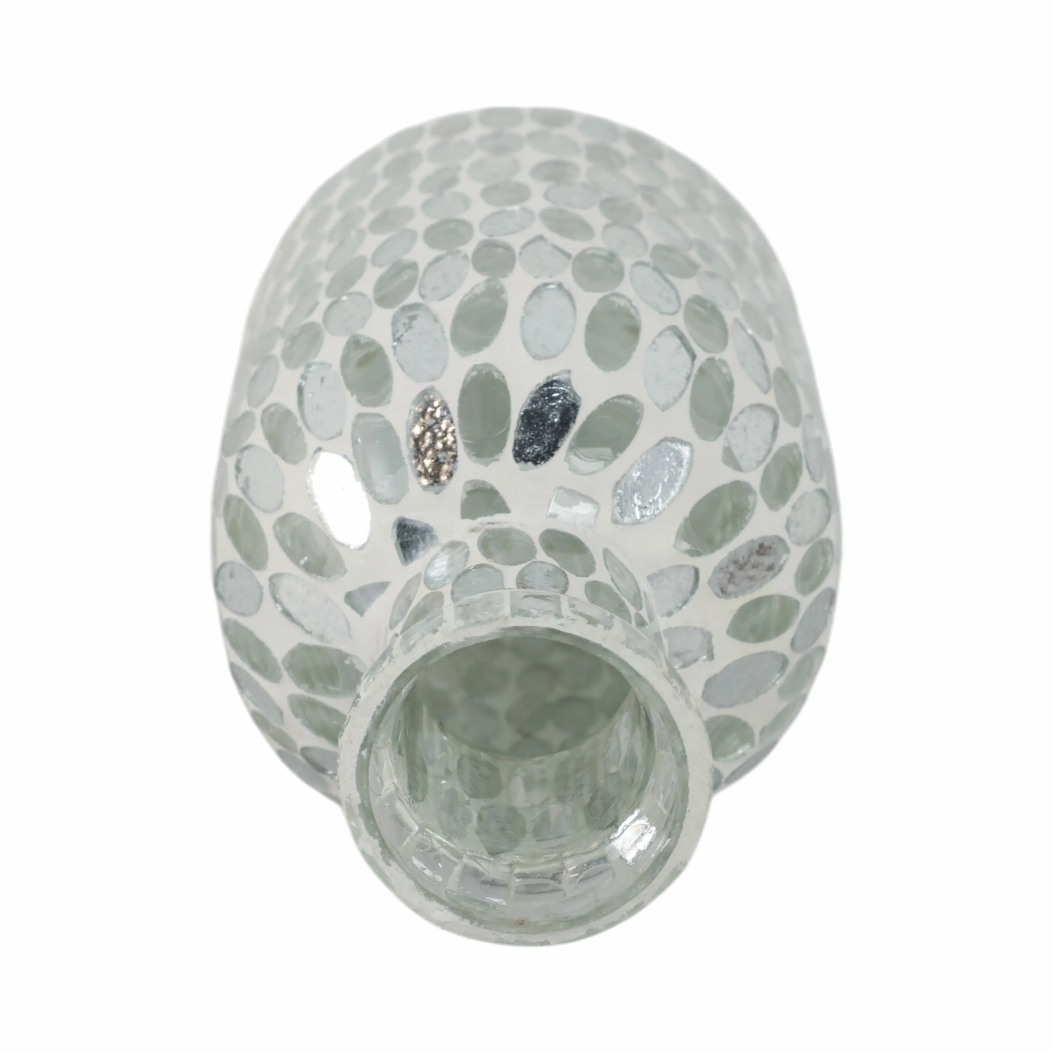 GLASS, 8"H MOSAIC VASE, WHITE