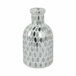 GLASS, 8"H MOSAIC VASE, WHITE