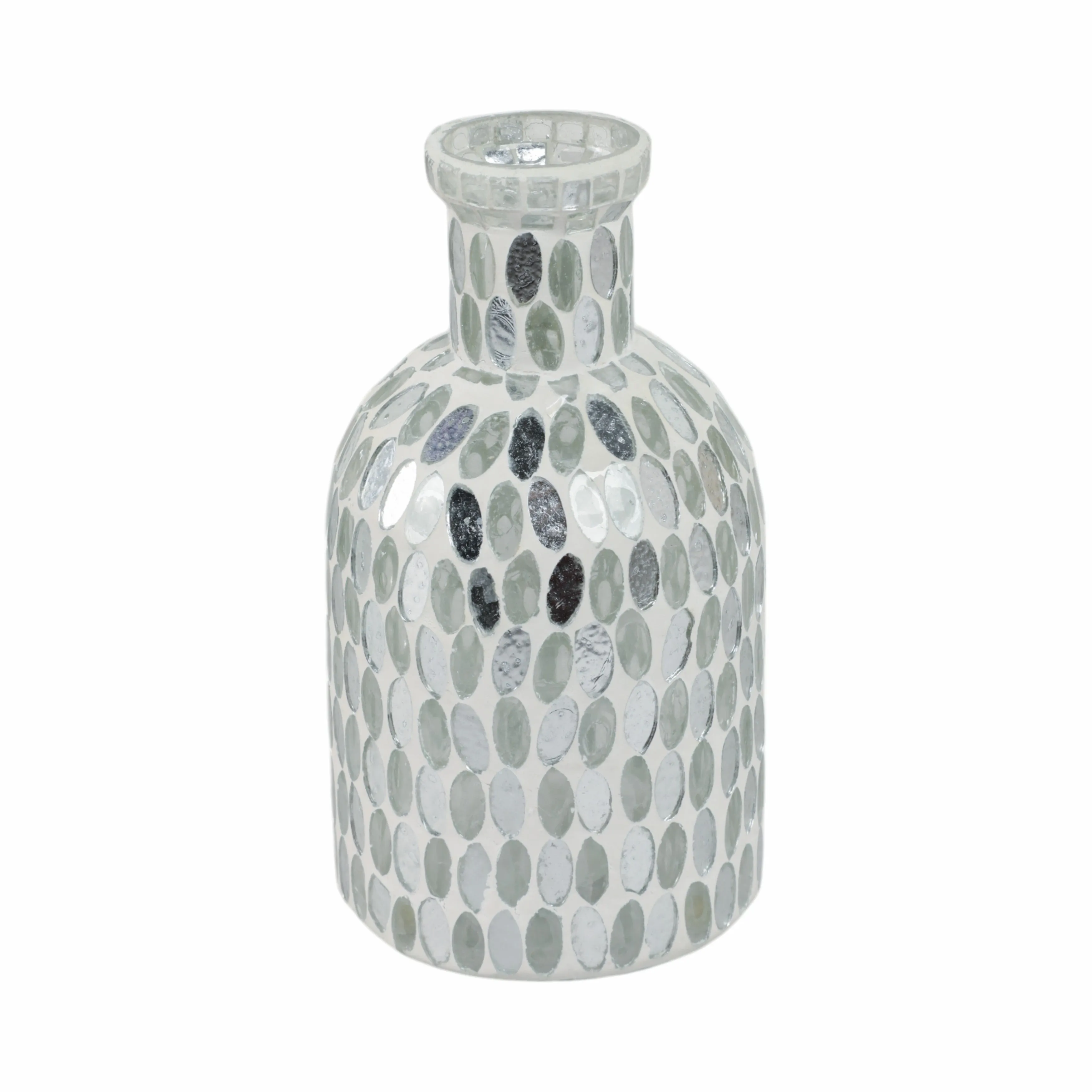 GLASS, 8"H MOSAIC VASE, WHITE