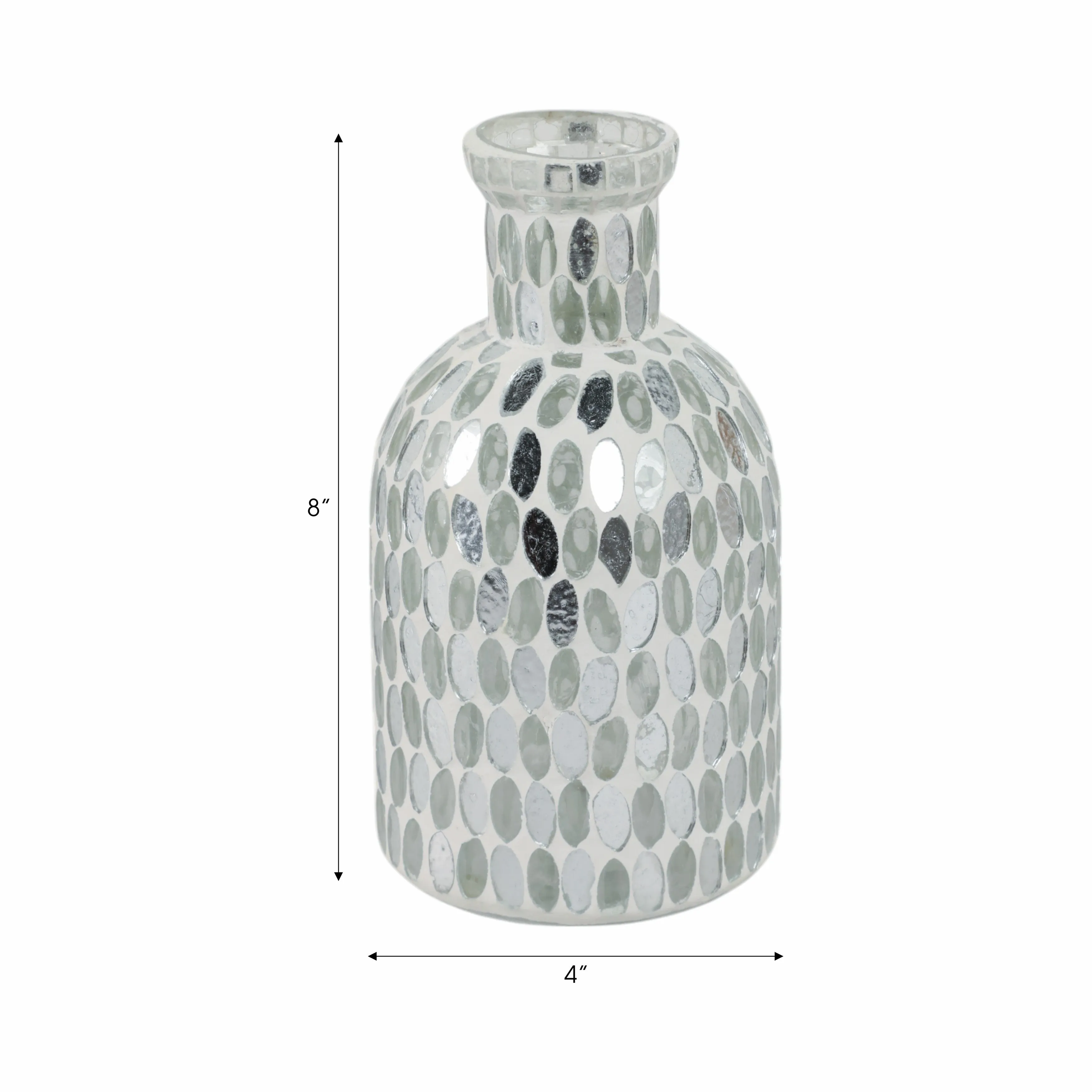 GLASS, 8"H MOSAIC VASE, WHITE