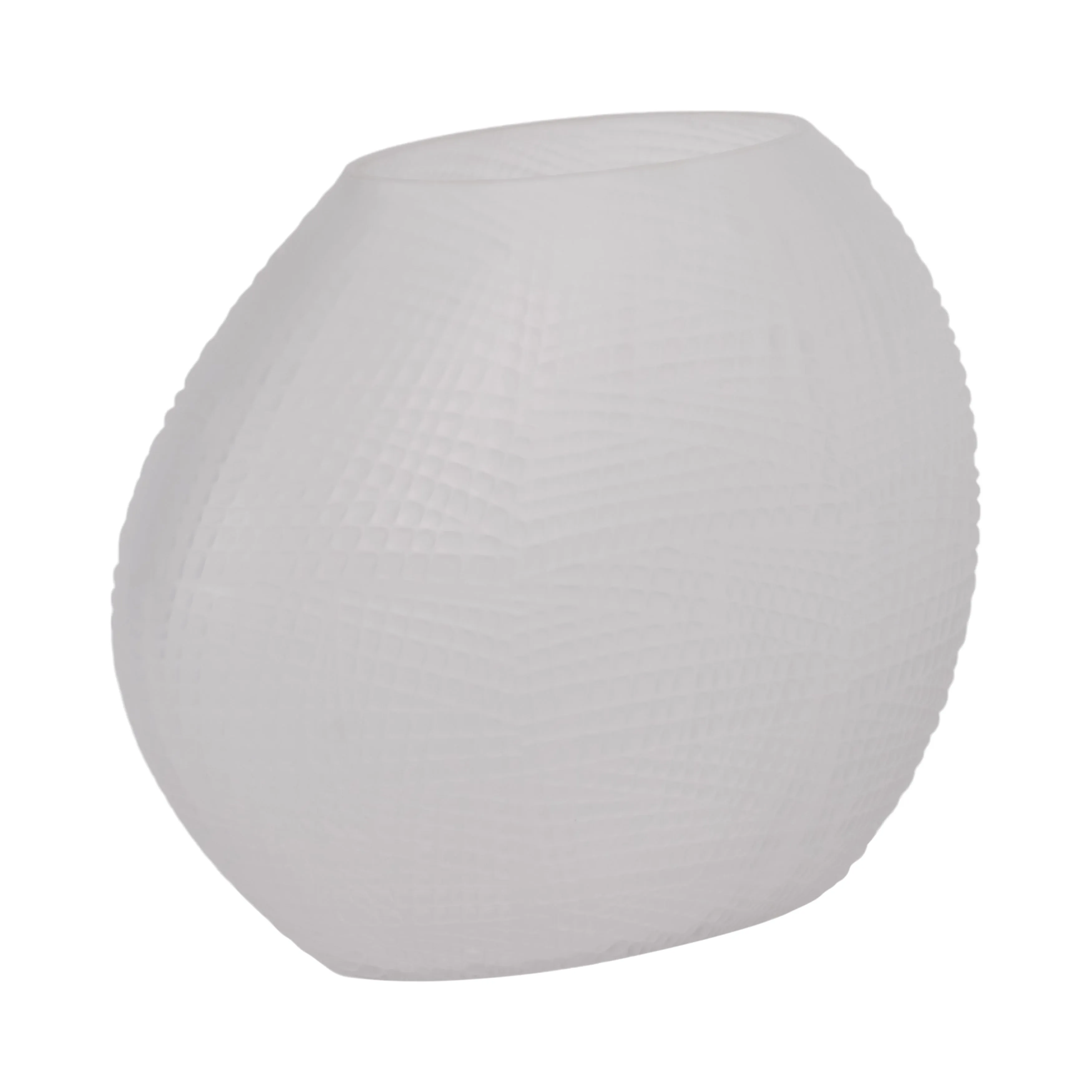 GLASS 8"H TEXTURED VASE, FROSTED WHITE