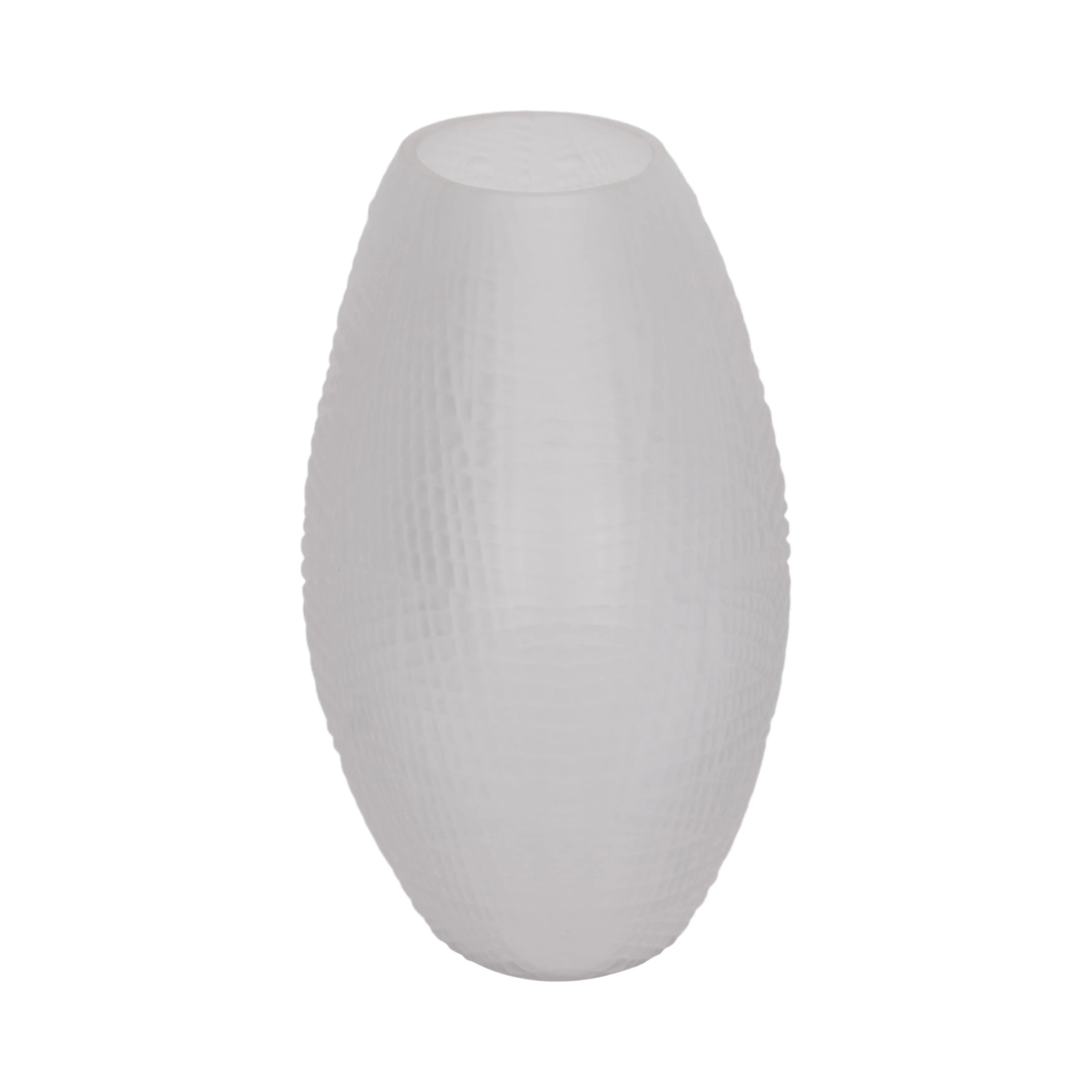GLASS 8"H TEXTURED VASE, FROSTED WHITE