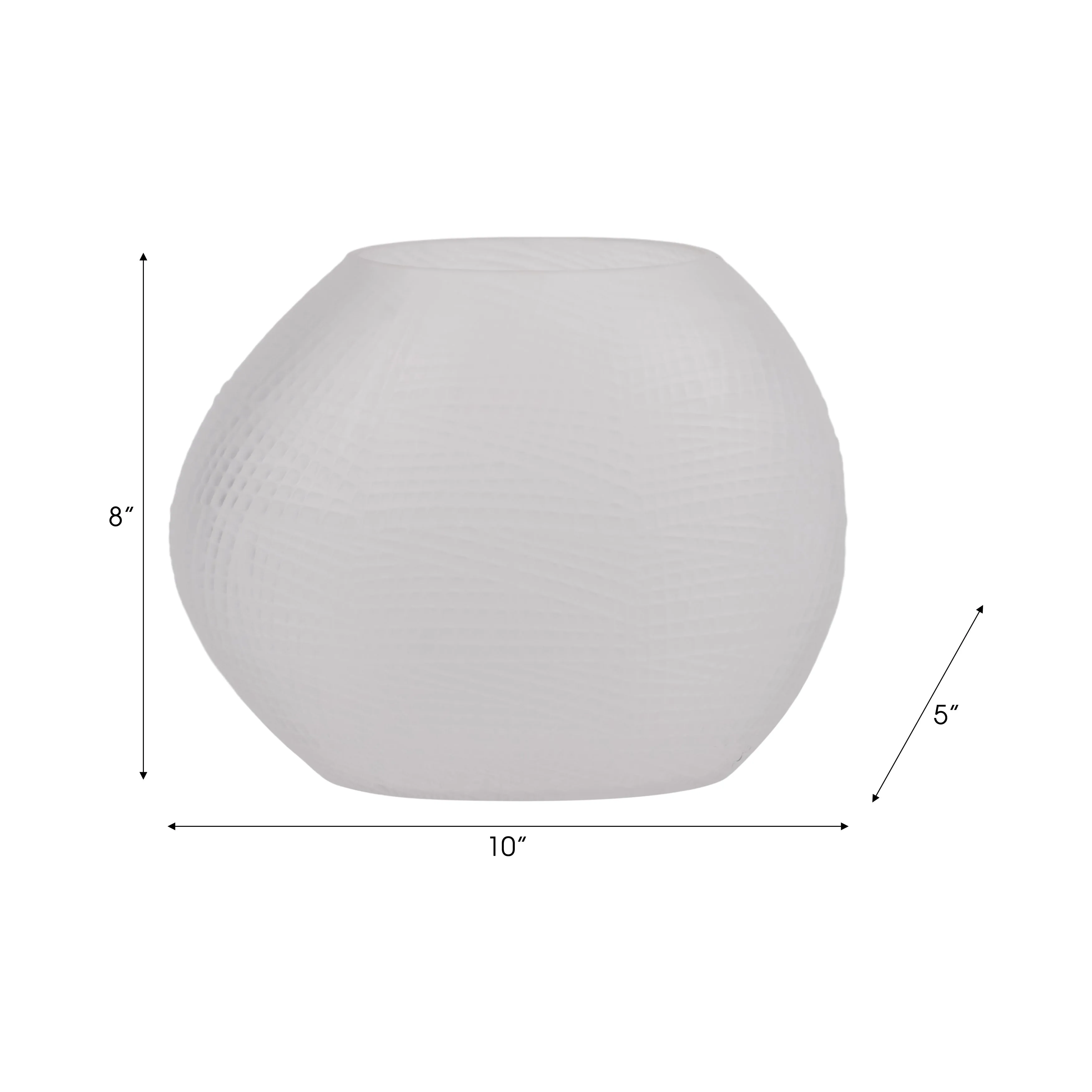 GLASS 8"H TEXTURED VASE, FROSTED WHITE