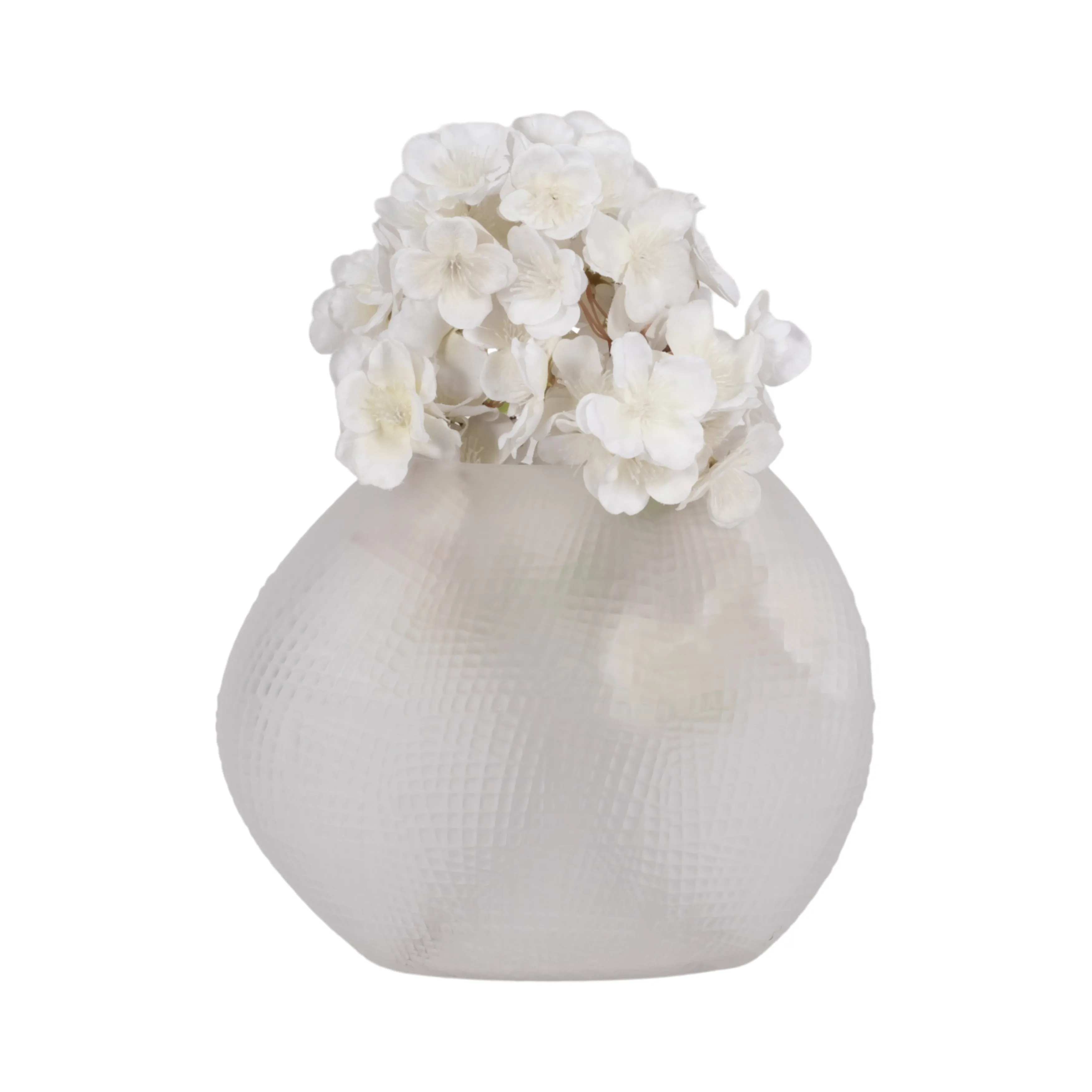 GLASS 8"H TEXTURED VASE, FROSTED WHITE