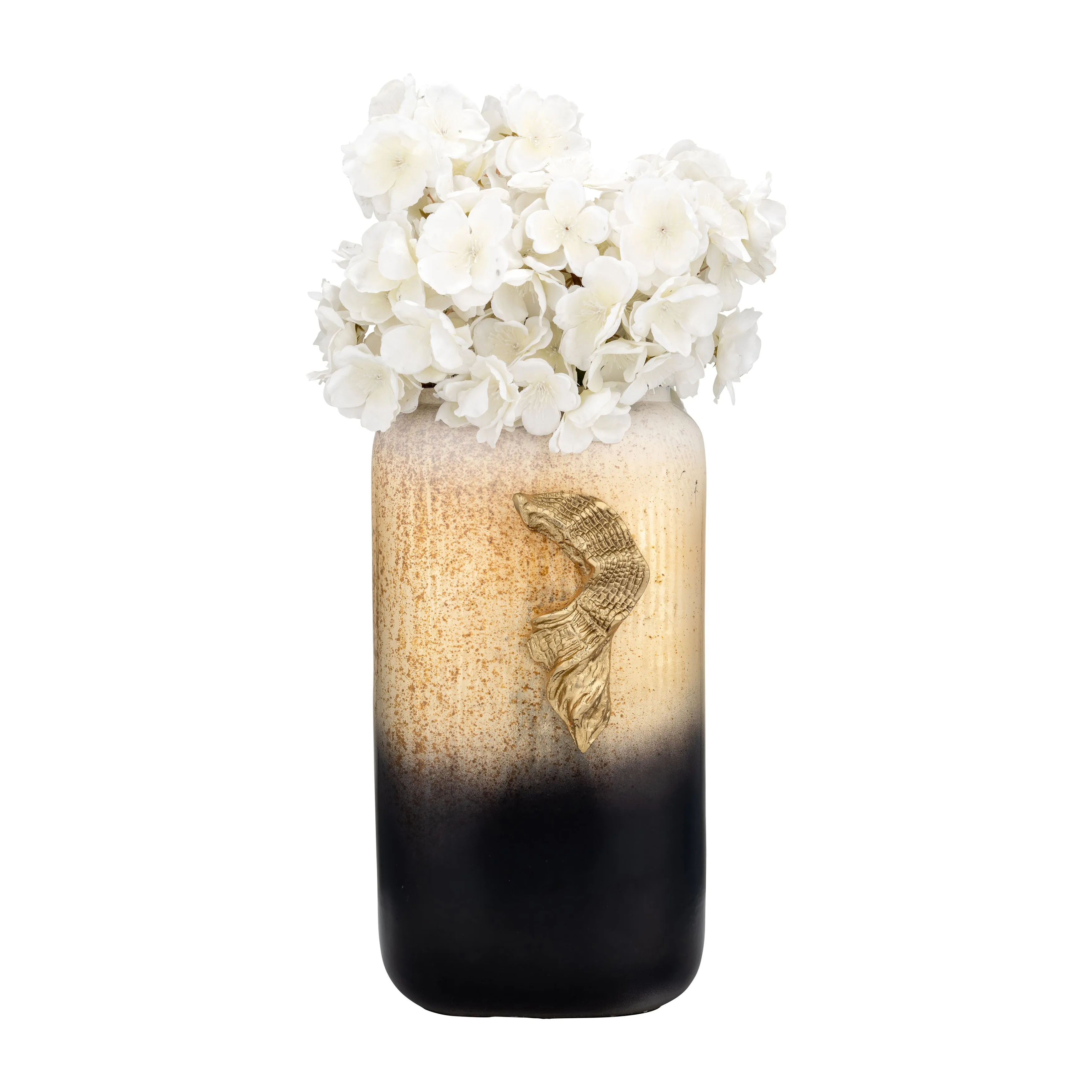 GLASS,13",VASE W/WING HANDLE,CHAMPAGNE/BLK