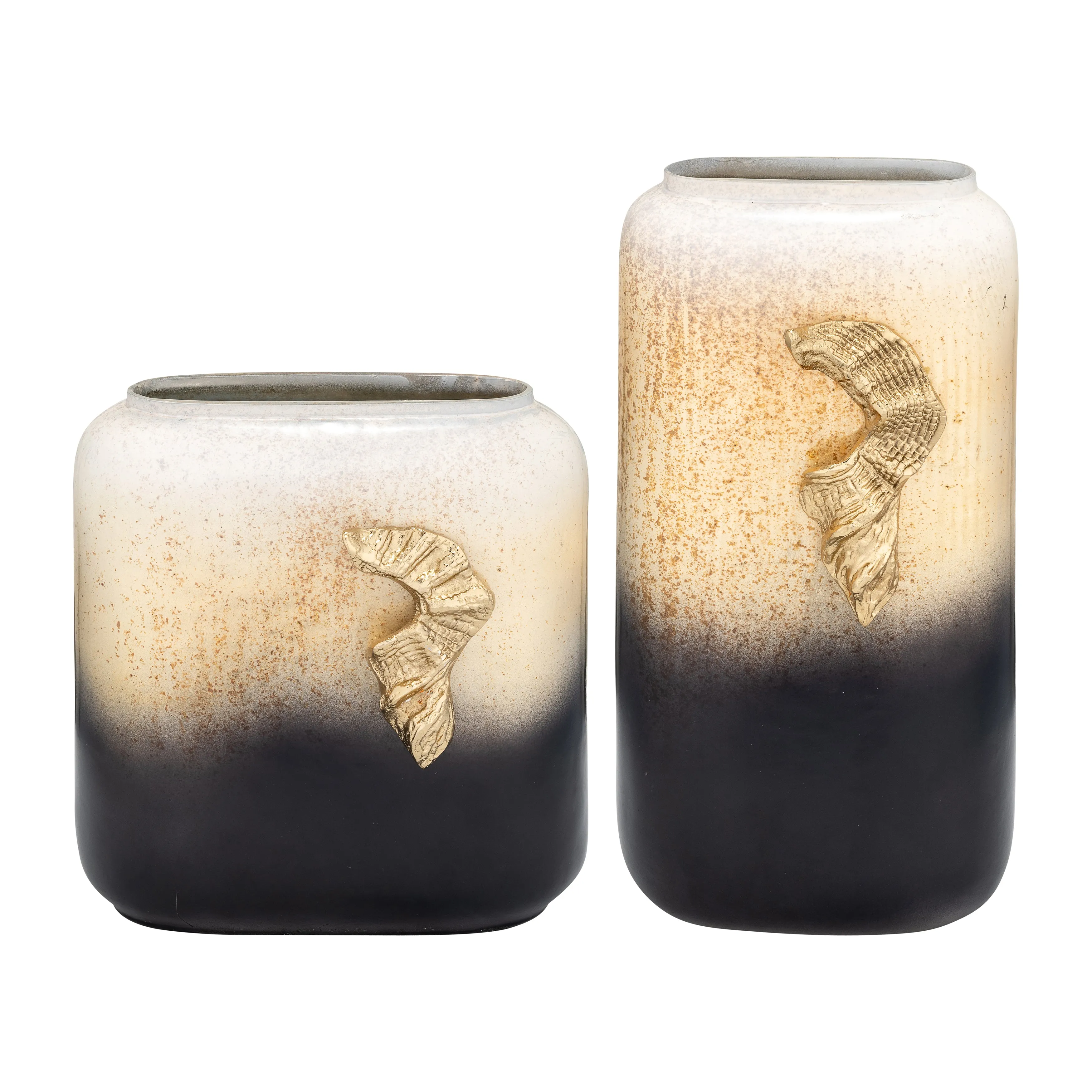 GLASS,13",VASE W/WING HANDLE,CHAMPAGNE/BLK