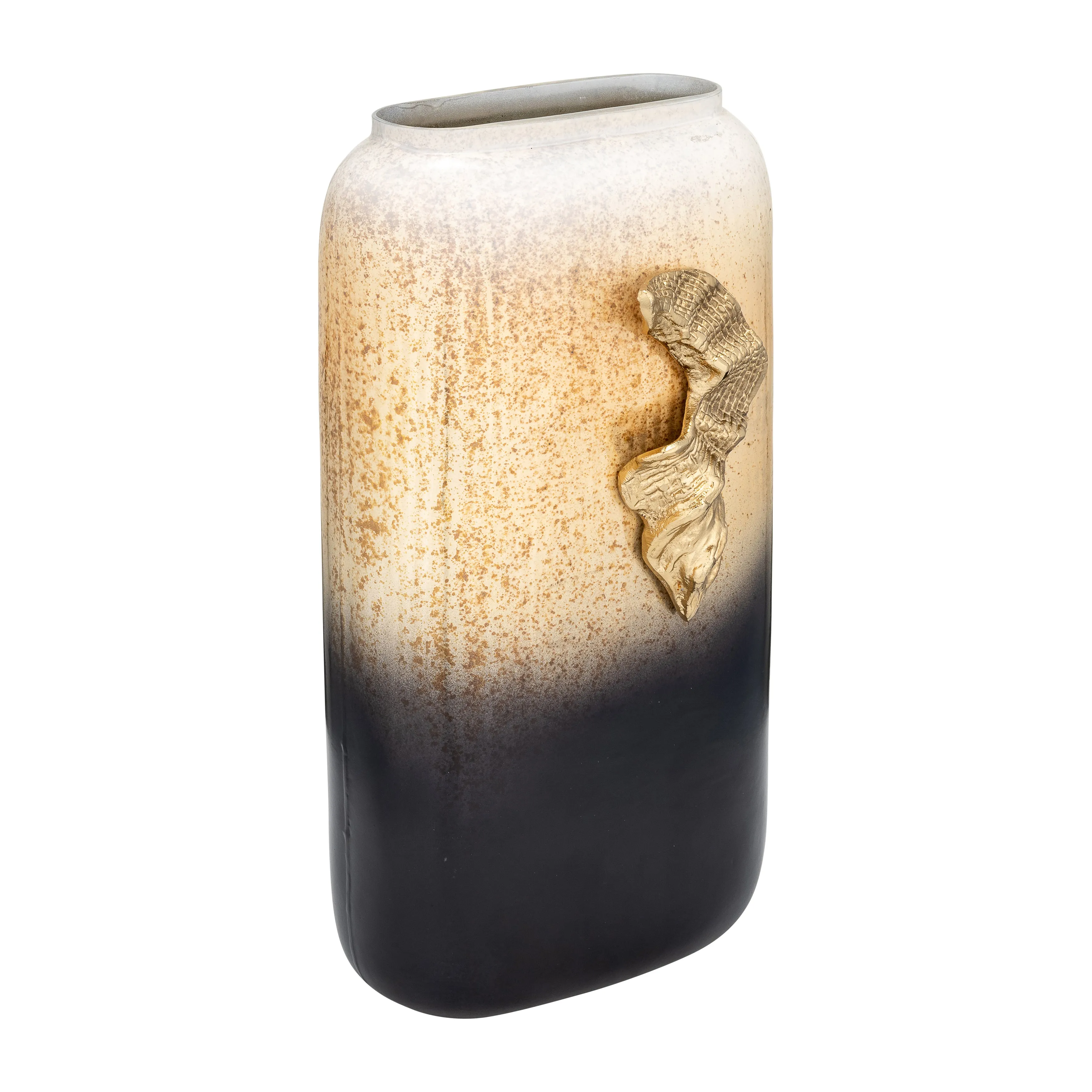 GLASS,13",VASE W/WING HANDLE,CHAMPAGNE/BLK