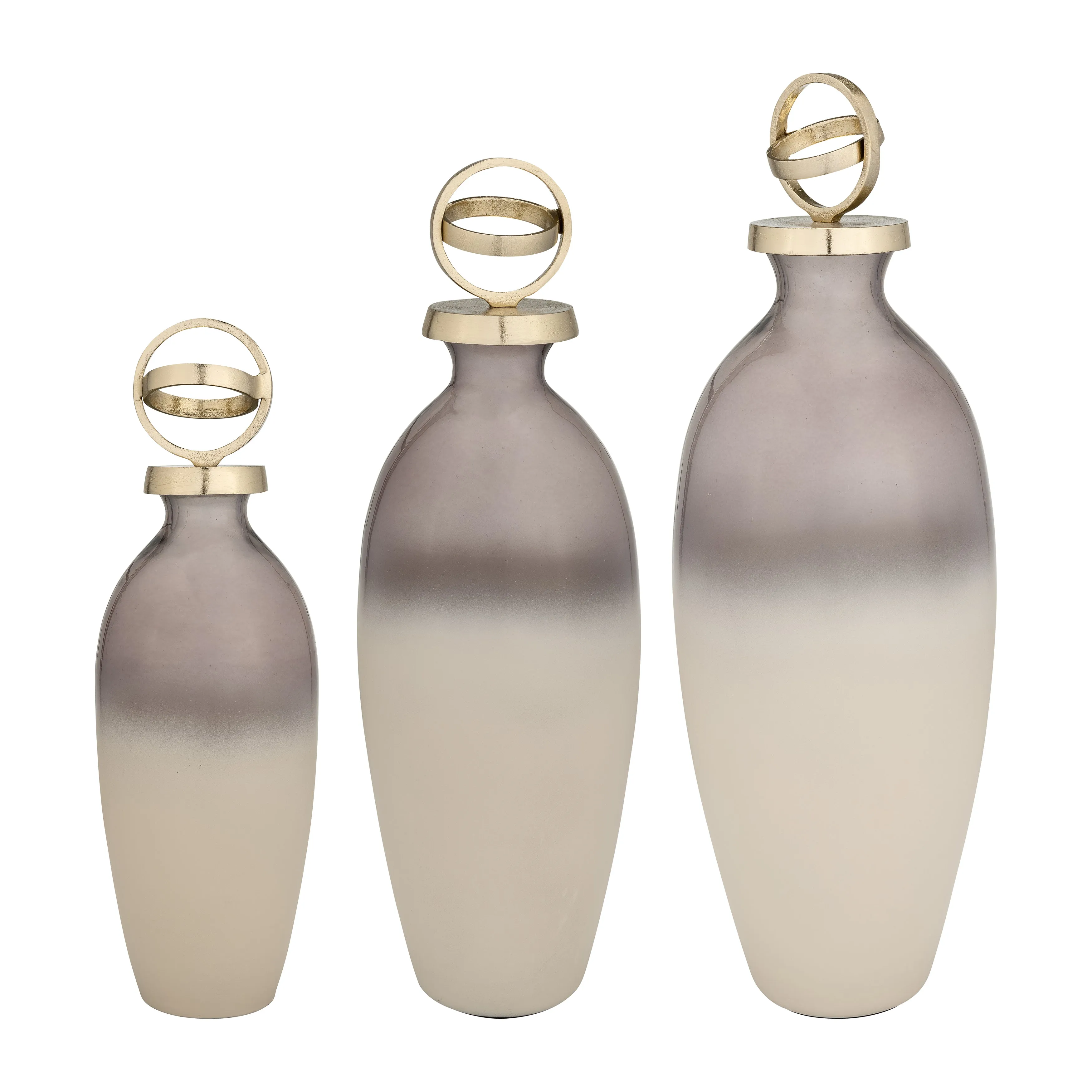 GLASS,16",BOTTLE W/SPHERE LID,WHITE/GOLD